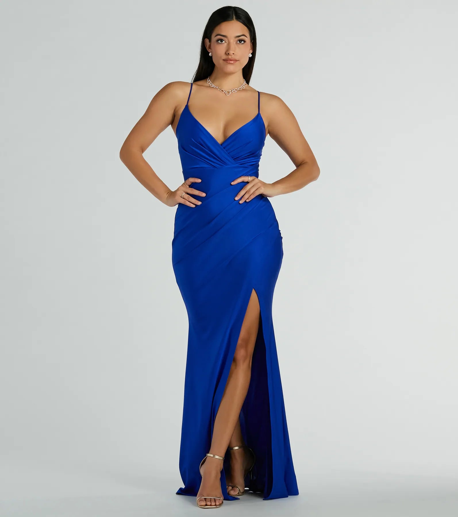 Kensie Formal Surplice V-Neck Dress - ROYAL