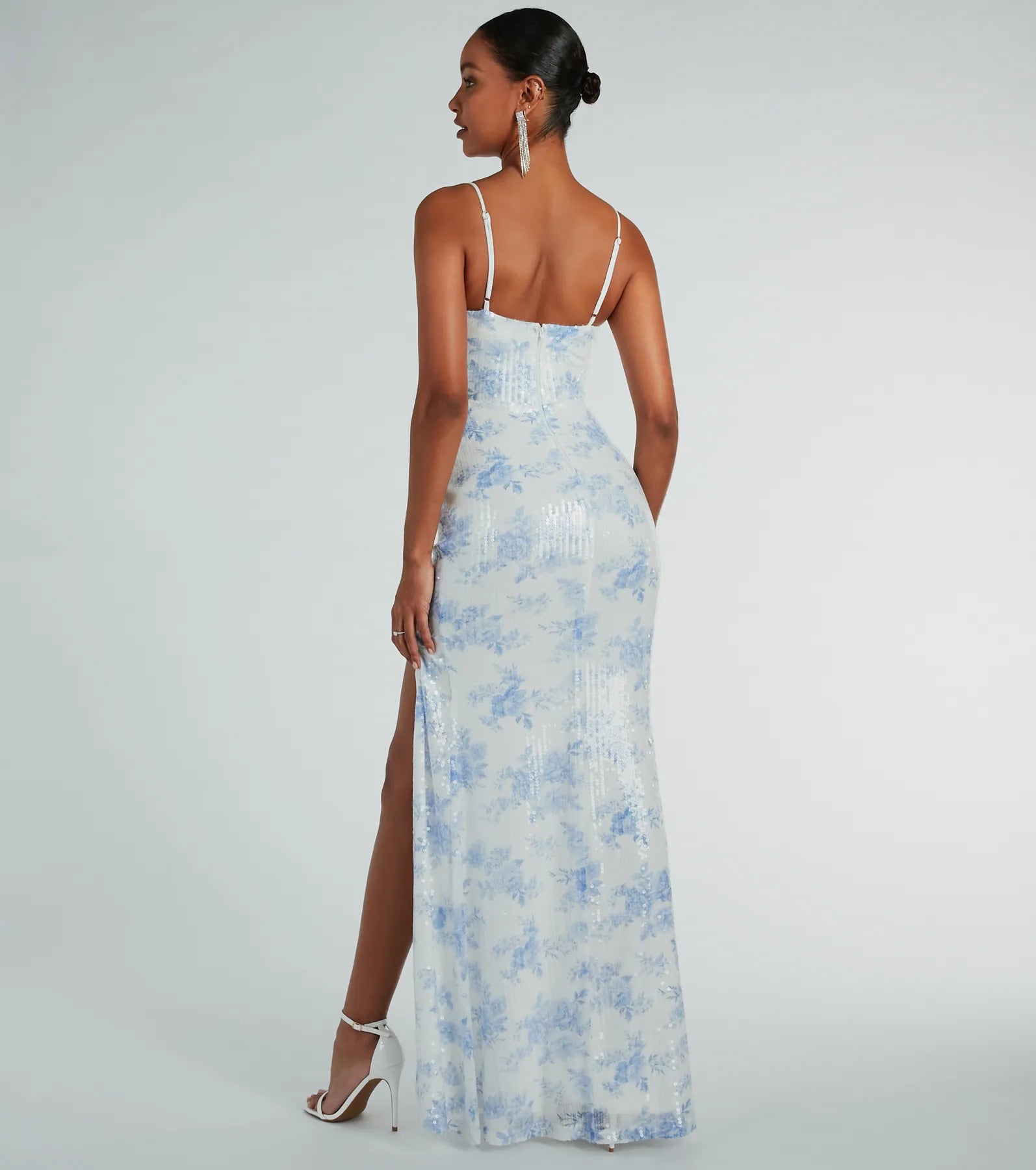 Corrine Corset A-Line Floral Sequin Formal Dress - LIGHT BLUE