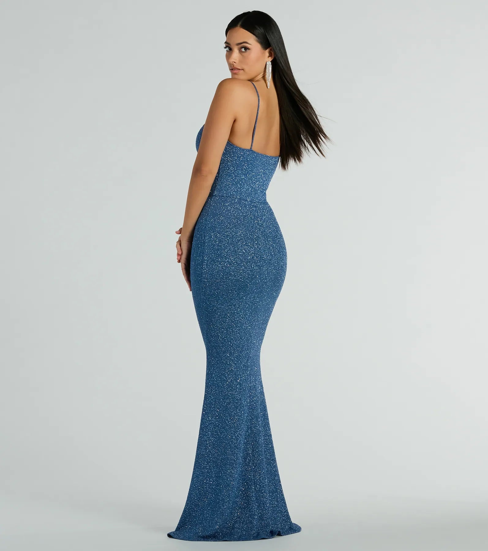 Kelsie Formal Glitter Mermaid Dress - DENIM