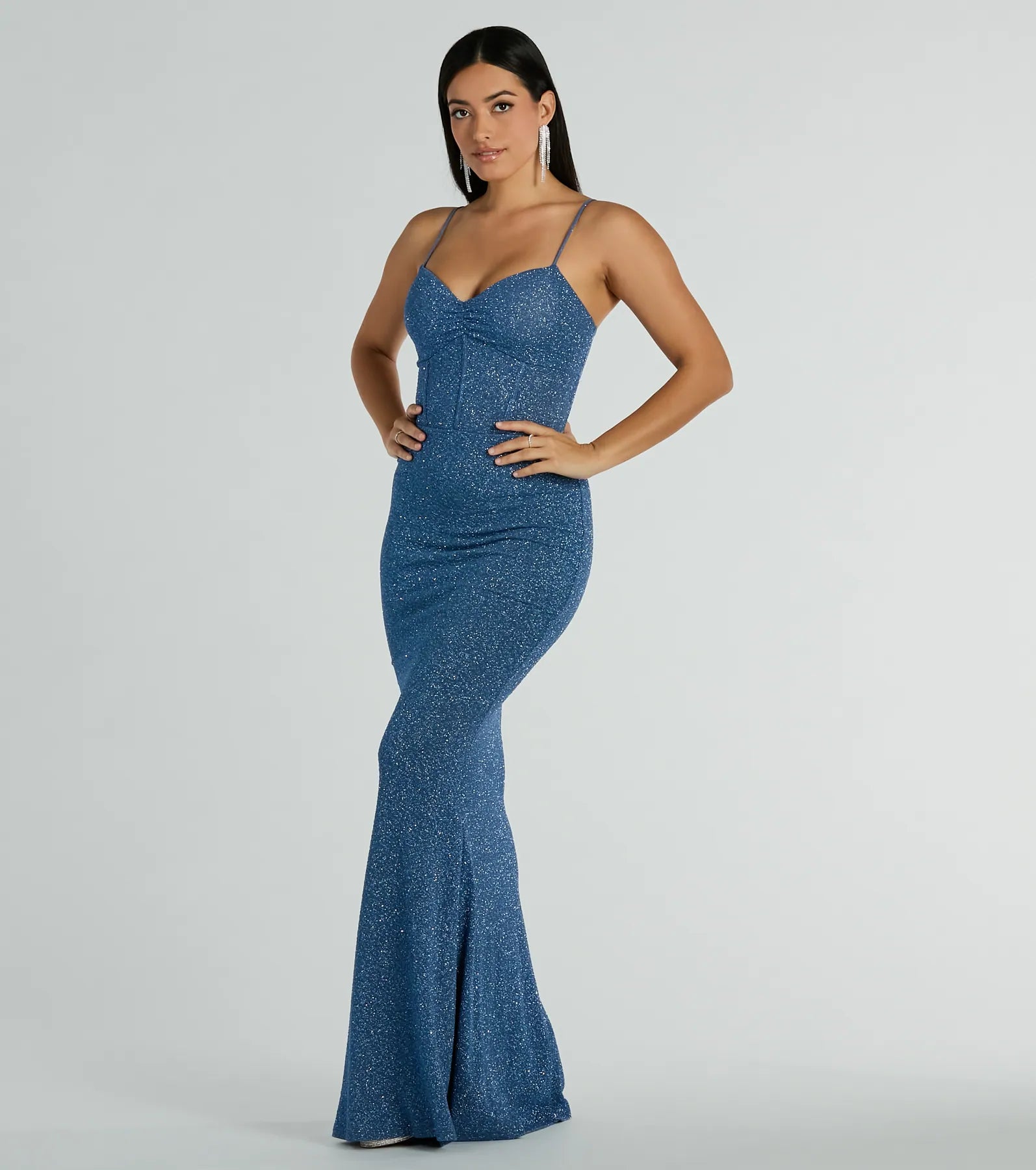 Kelsie Formal Glitter Mermaid Dress - DENIM