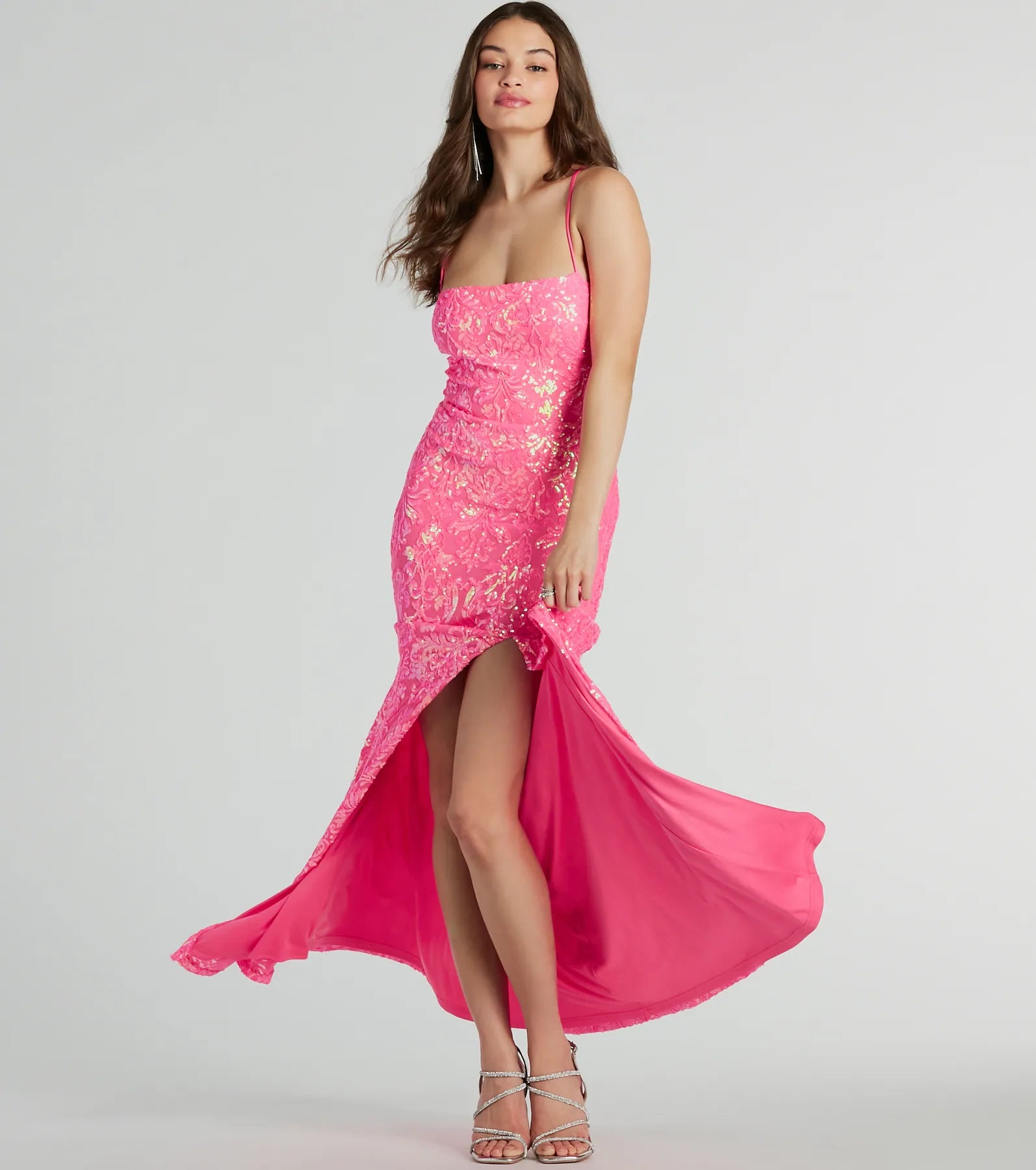 Kinsley Formal Sequin Mermaid Dress - NEON PINK