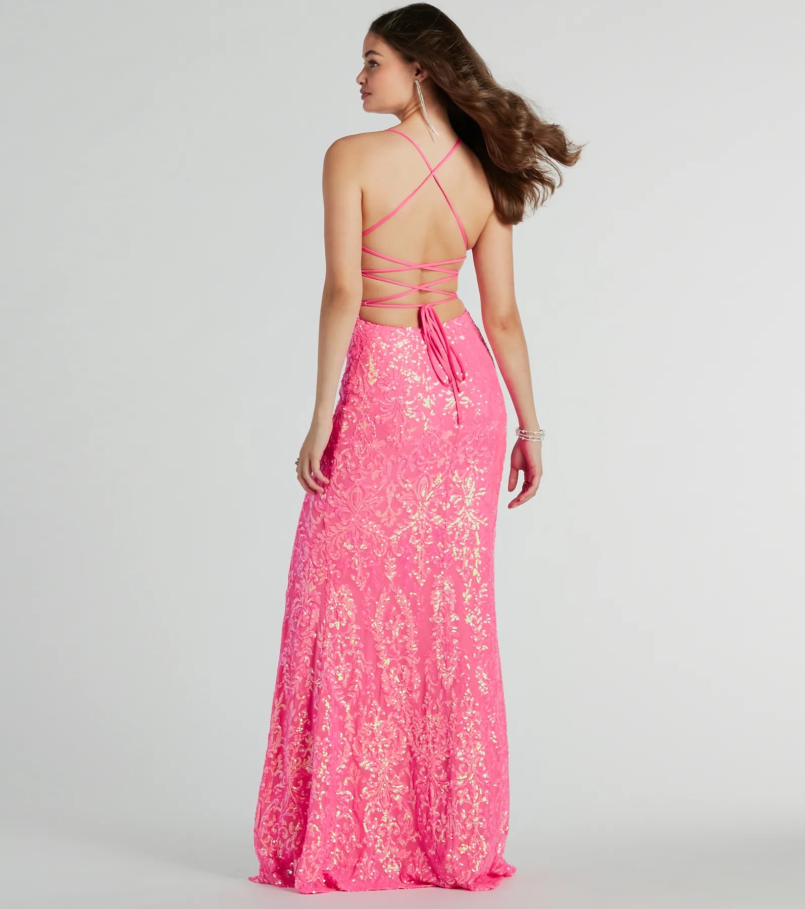 Kinsley Formal Sequin Mermaid Dress - NEON PINK