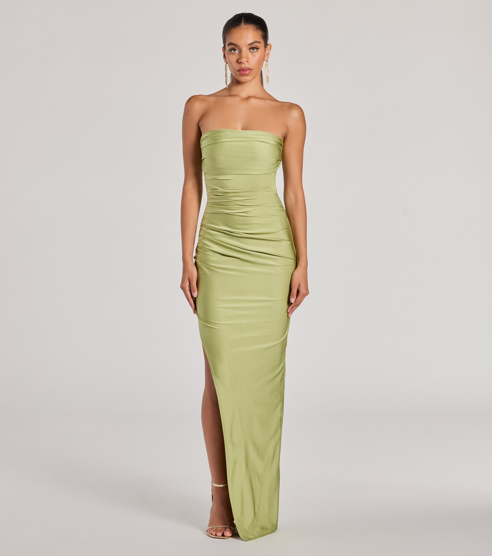Anisley Strapless High Slit Column Formal Dress - SAGE