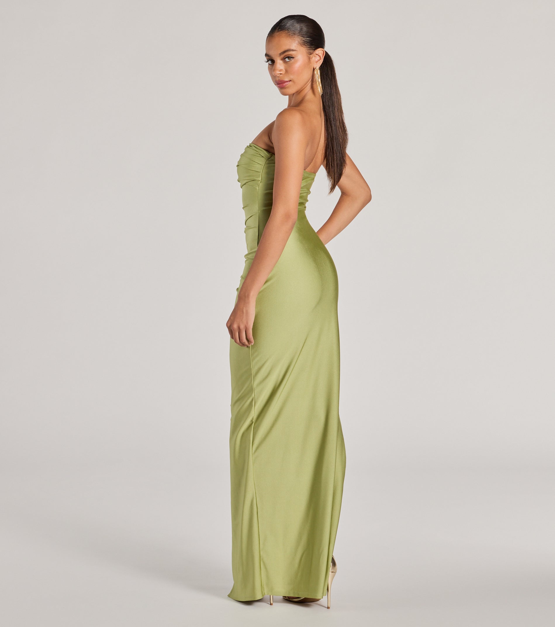 Anisley Strapless High Slit Column Formal Dress - SAGE