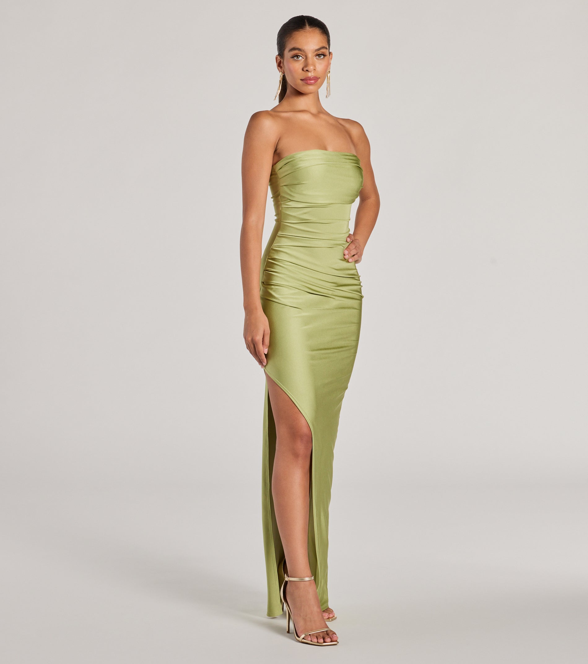Anisley Strapless High Slit Column Formal Dress - SAGE