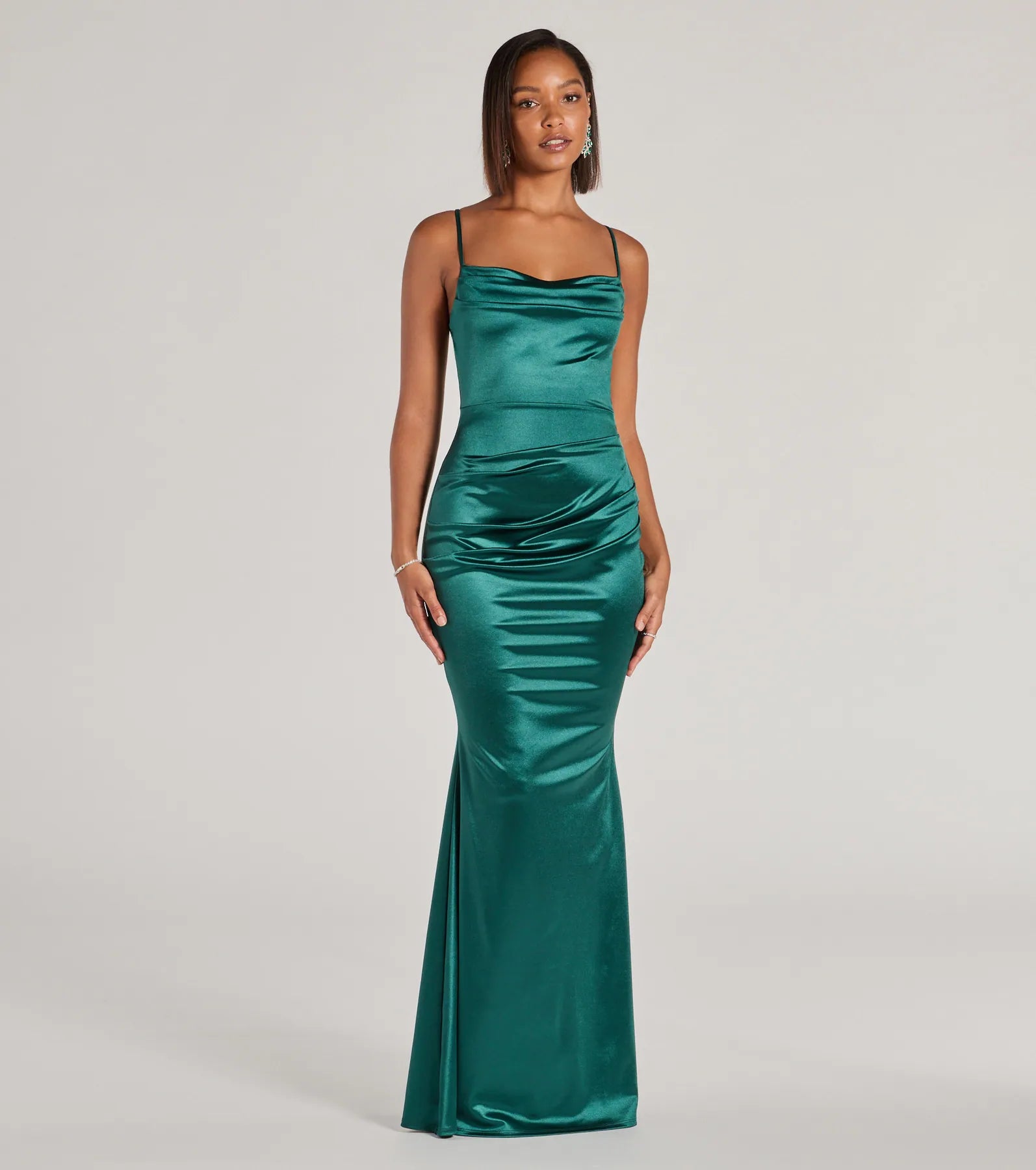 Courteney Cowl Neck Mermaid Satin Formal Dress - HUNTER