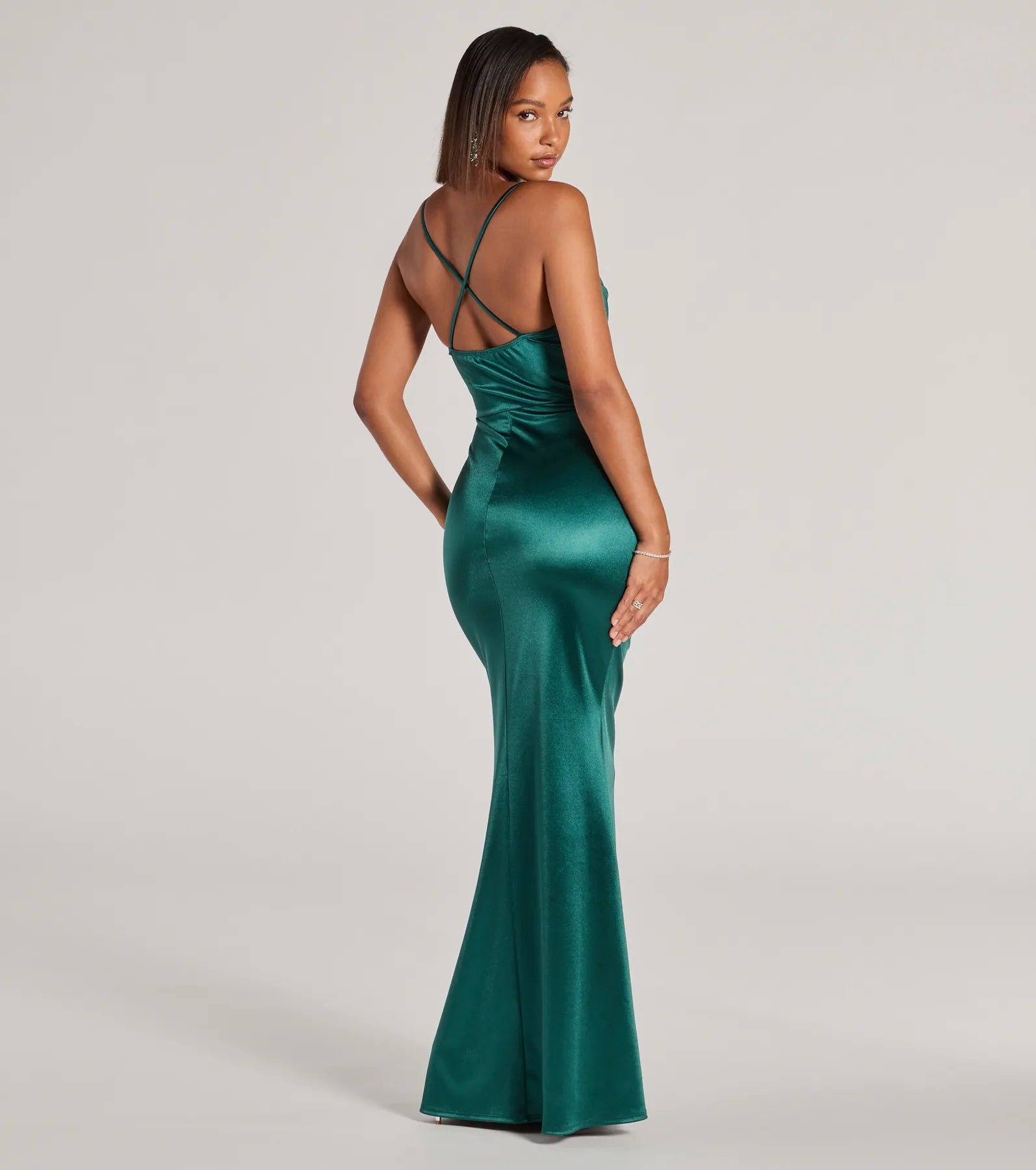 Courteney Cowl Neck Mermaid Satin Formal Dress - HUNTER