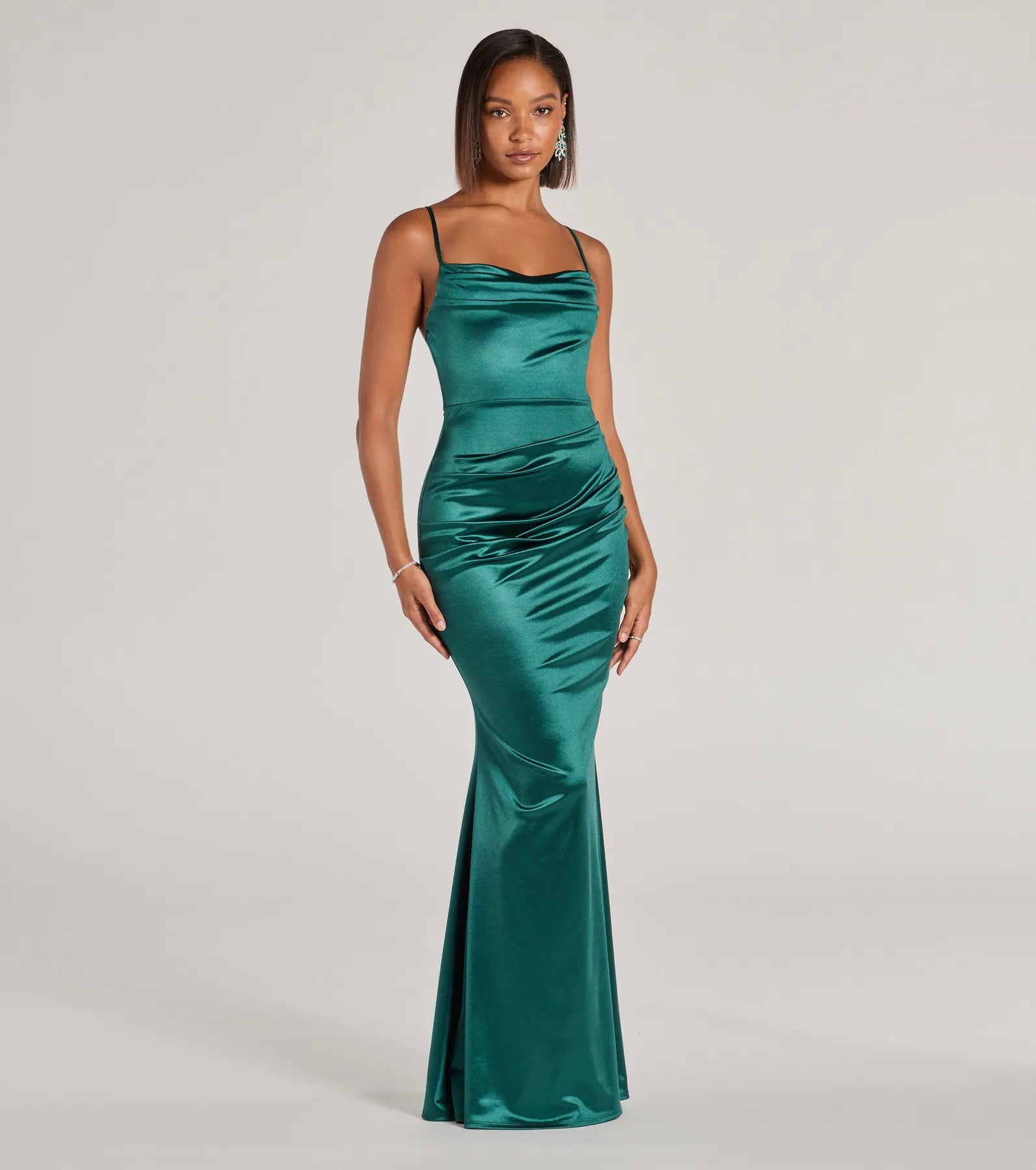 Courteney Cowl Neck Mermaid Satin Formal Dress - HUNTER