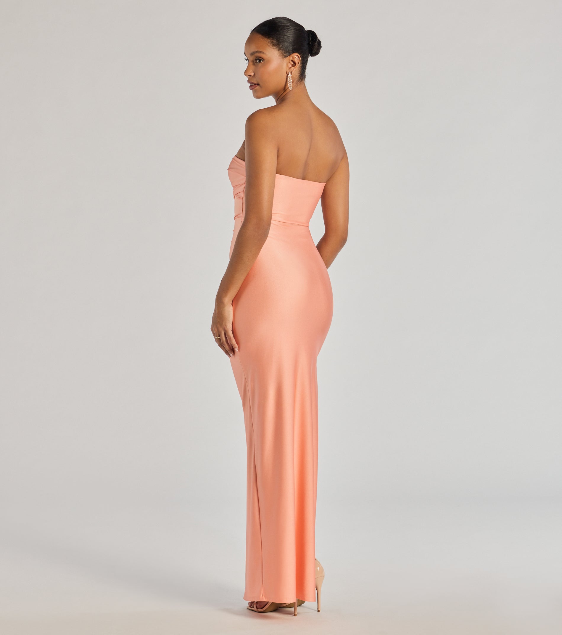Anisley Strapless High Slit Column Formal Dress - PEACH