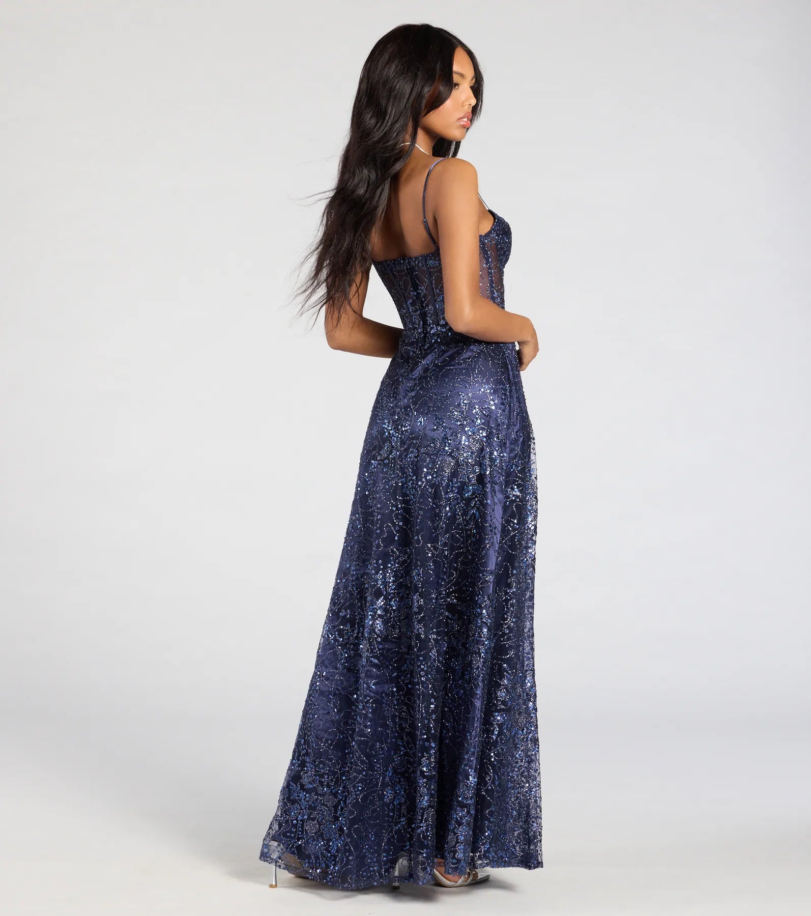 Lauren Sweetheart A-Line Glitter Sequin Dress - NAVY