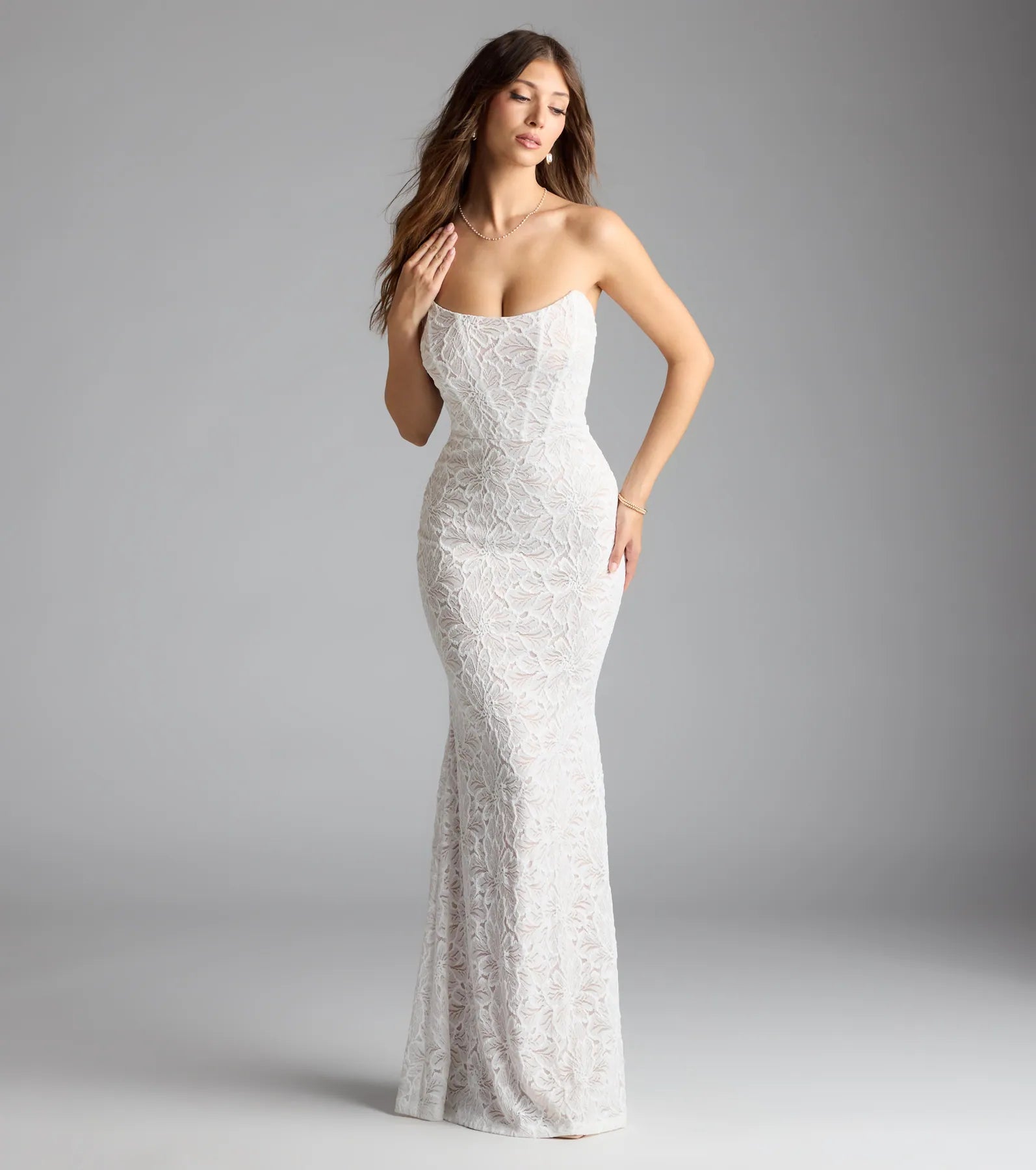 Frida Strapless Mermaid Lace Formal Dress - WHITE