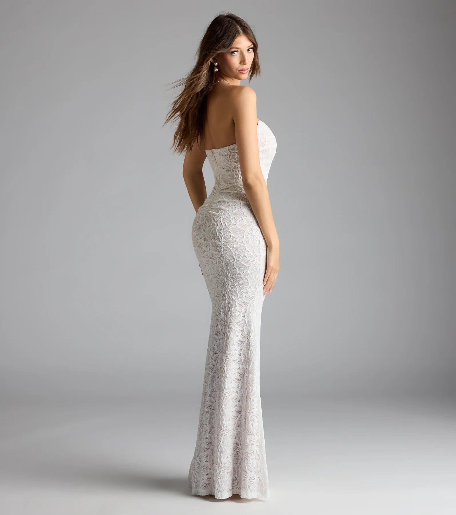 Frida Strapless Mermaid Lace Formal Dress - WHITE