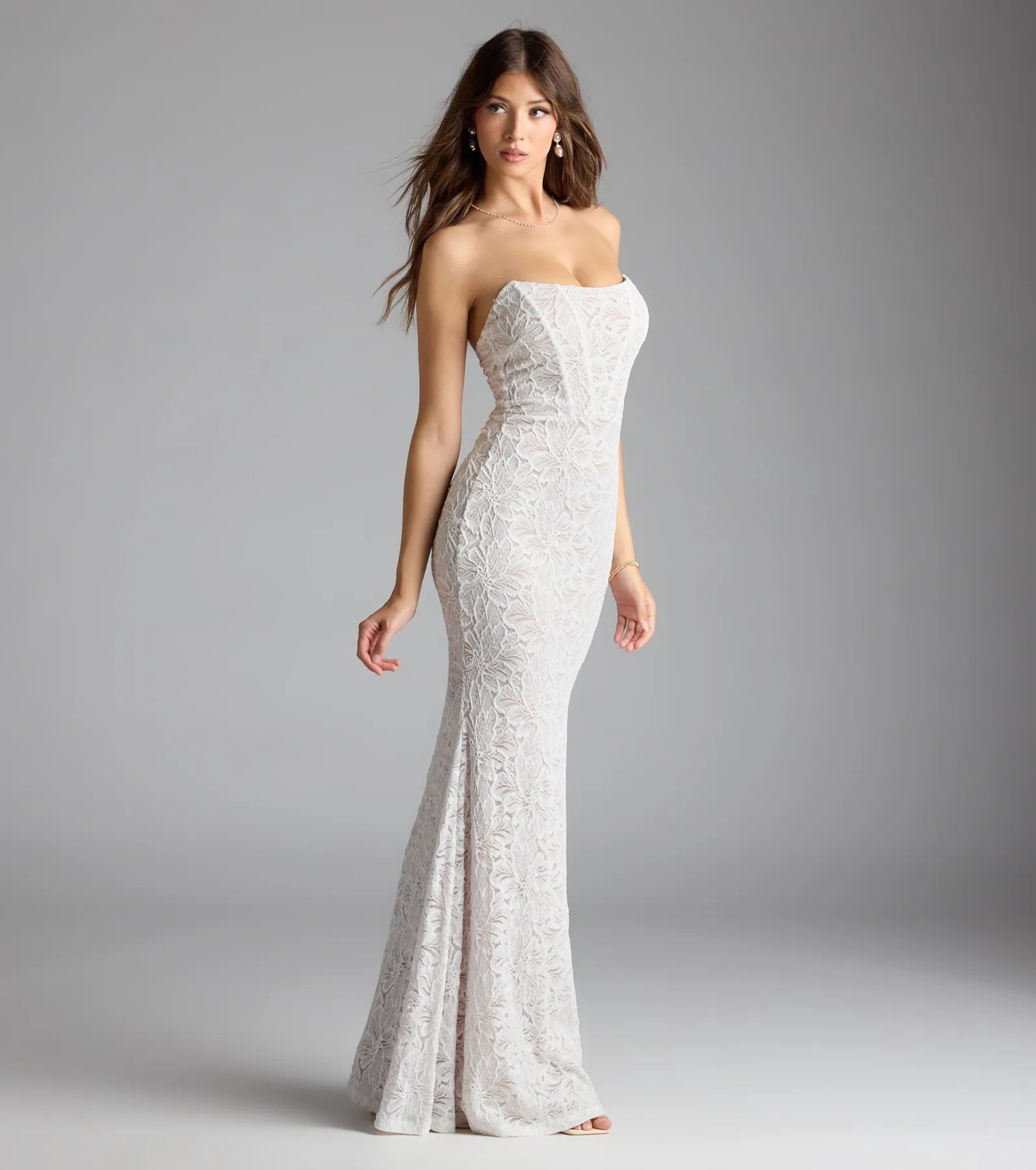 Frida Strapless Mermaid Lace Formal Dress - WHITE