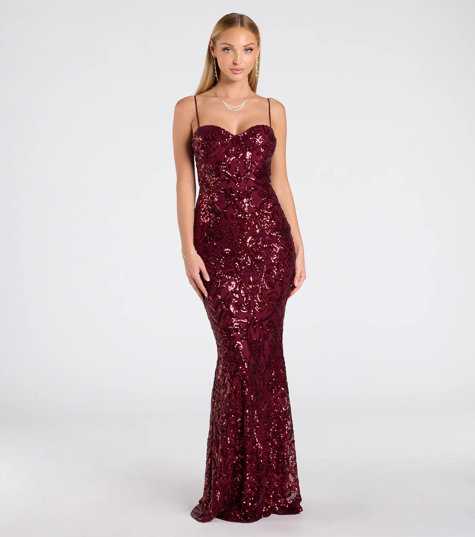 Jessie Sweetheart Mermaid Sequin Formal Dress - WINE