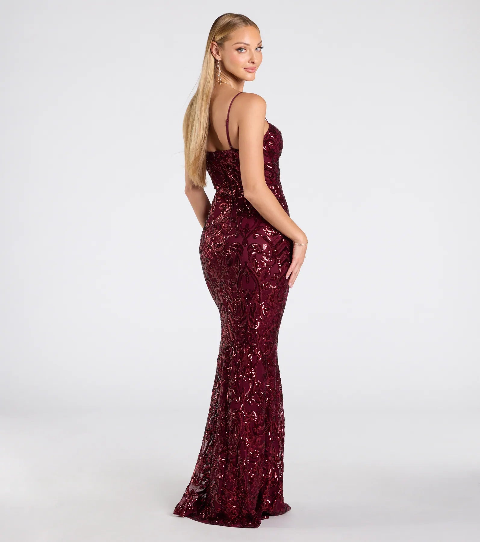 Jessie Sweetheart Mermaid Sequin Formal Dress - WINE