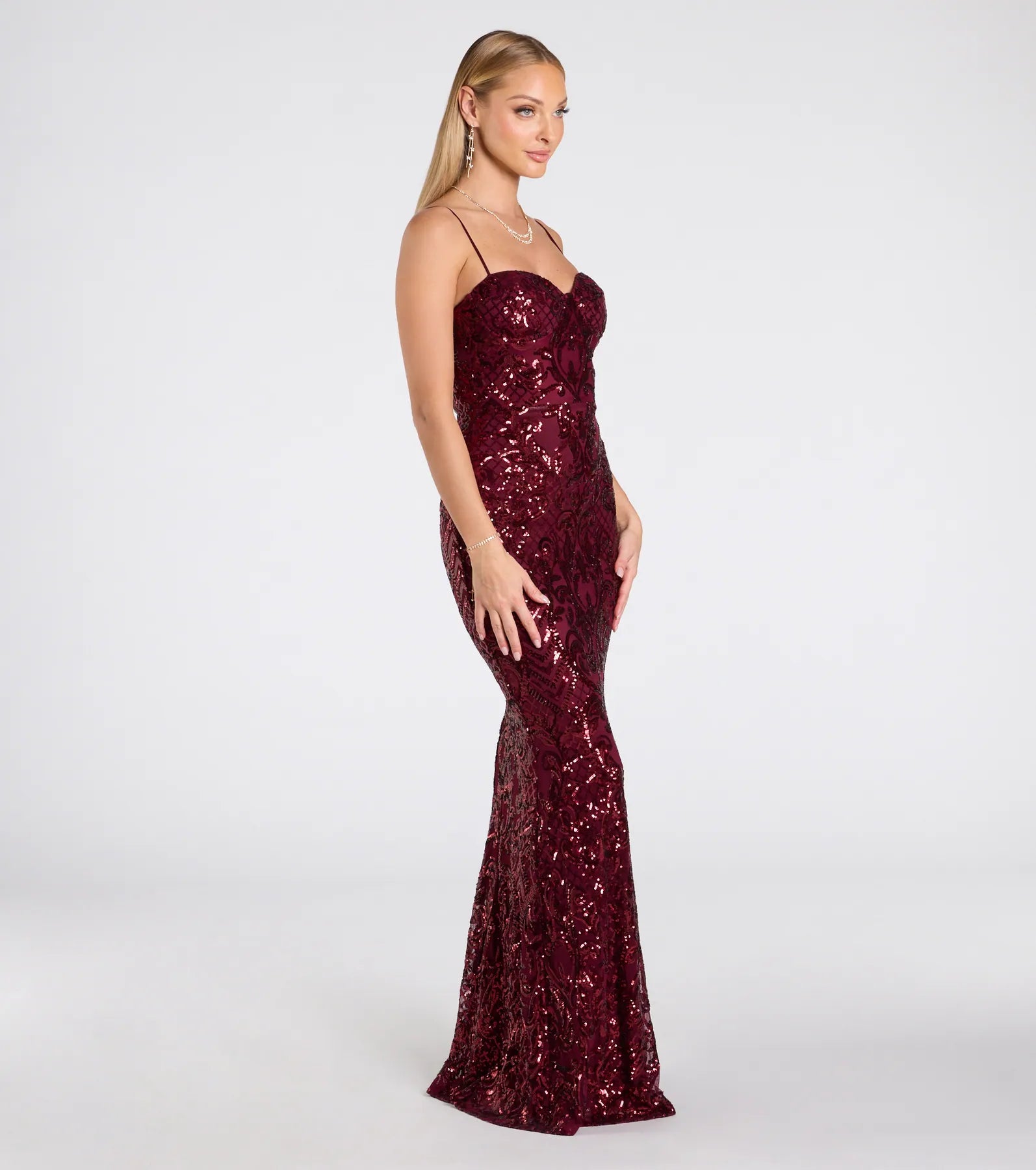 Jessie Sweetheart Mermaid Sequin Formal Dress - WINE