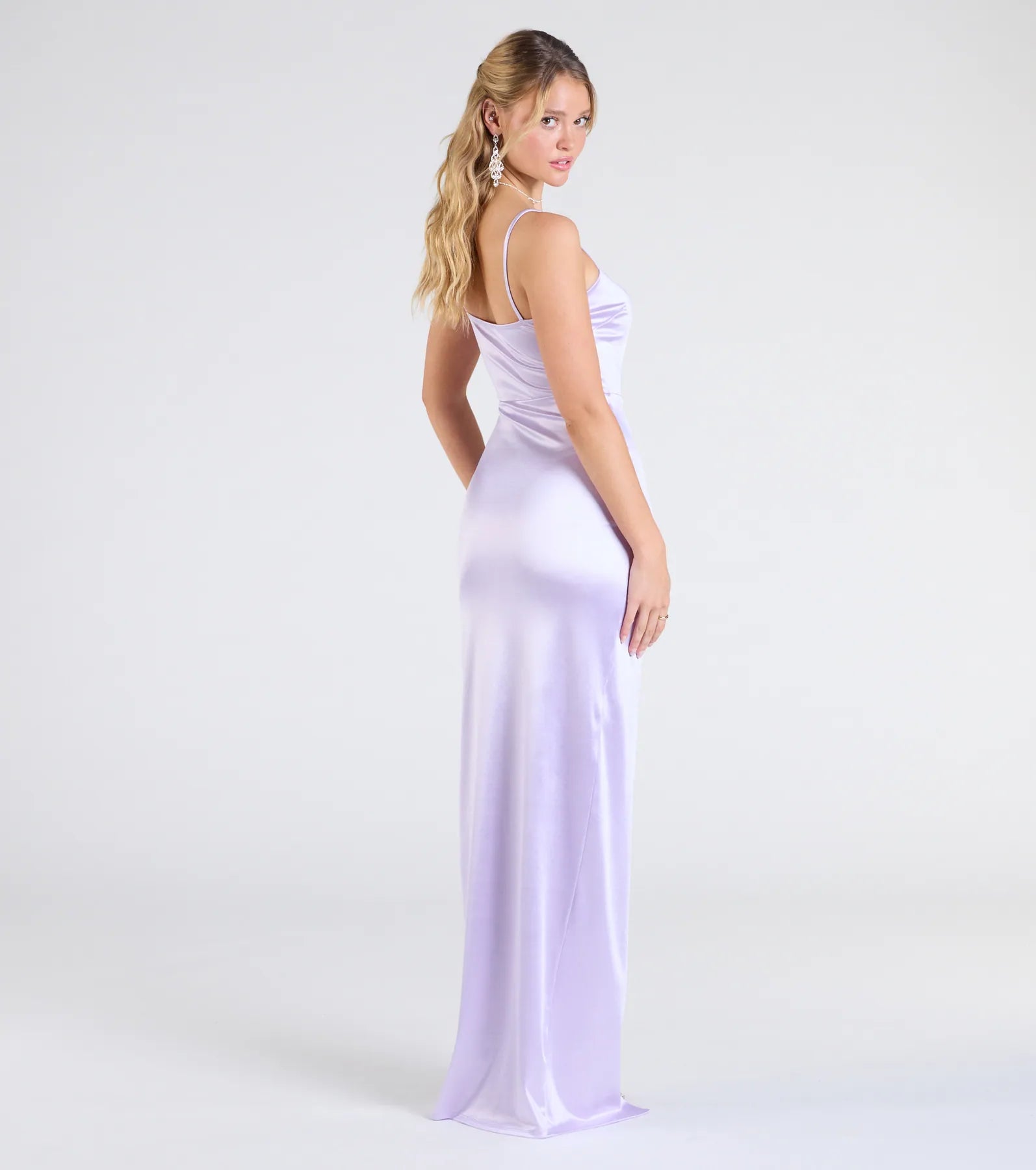 Mayra Formal Satin Slit Long Dress - LAVENDER