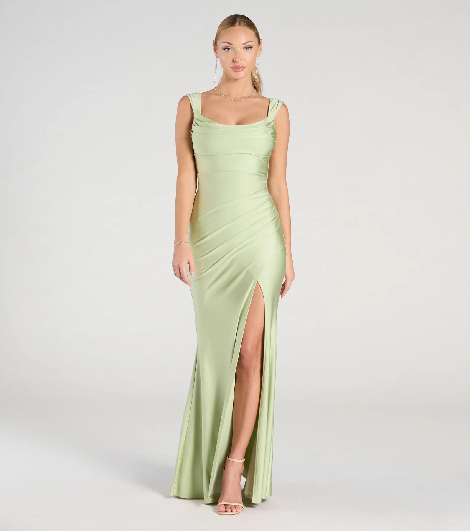 Kaitlin Low Back Slit Mermaid Formal Dress - SAGE