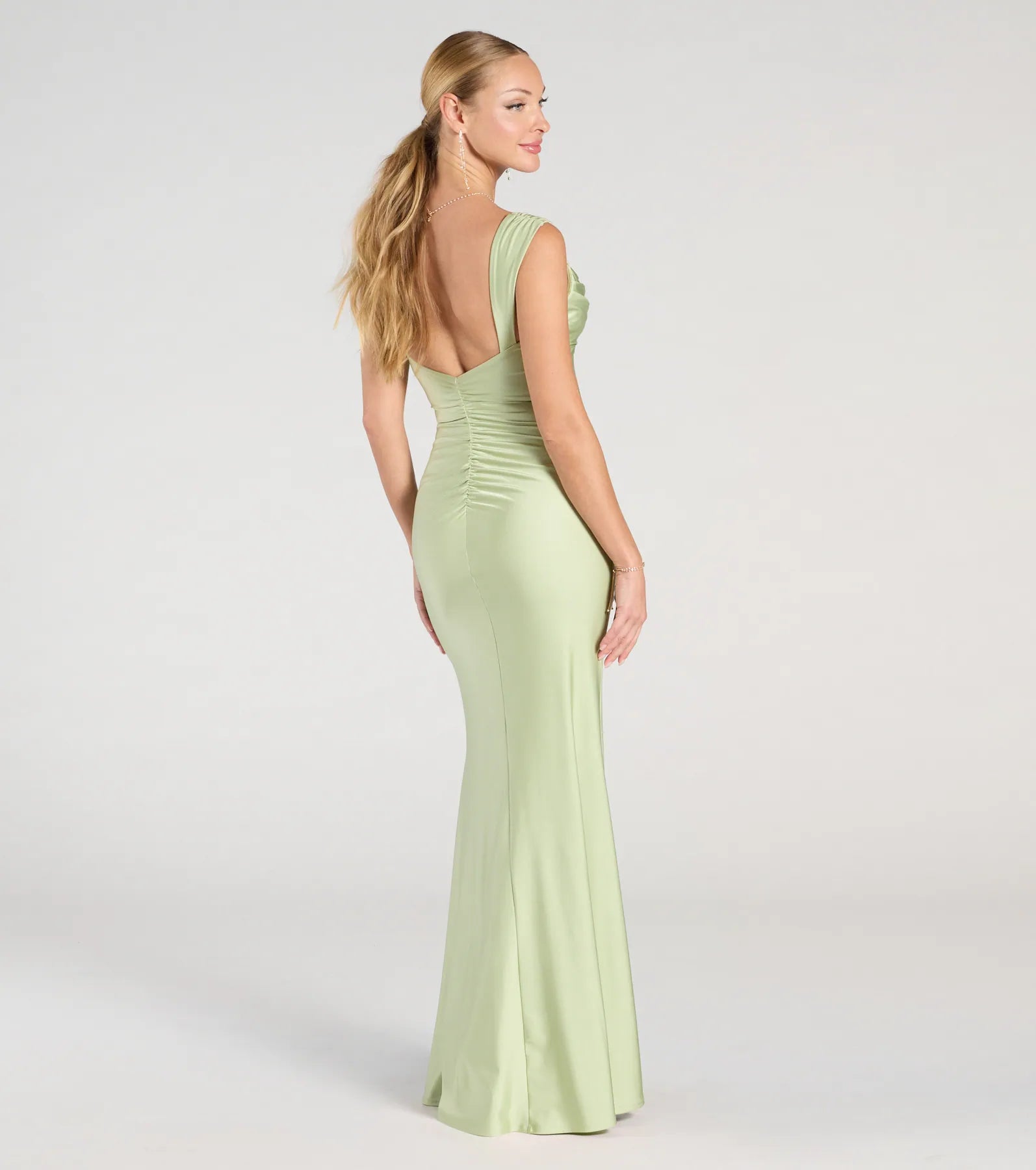 Kaitlin Low Back Slit Mermaid Formal Dress - SAGE