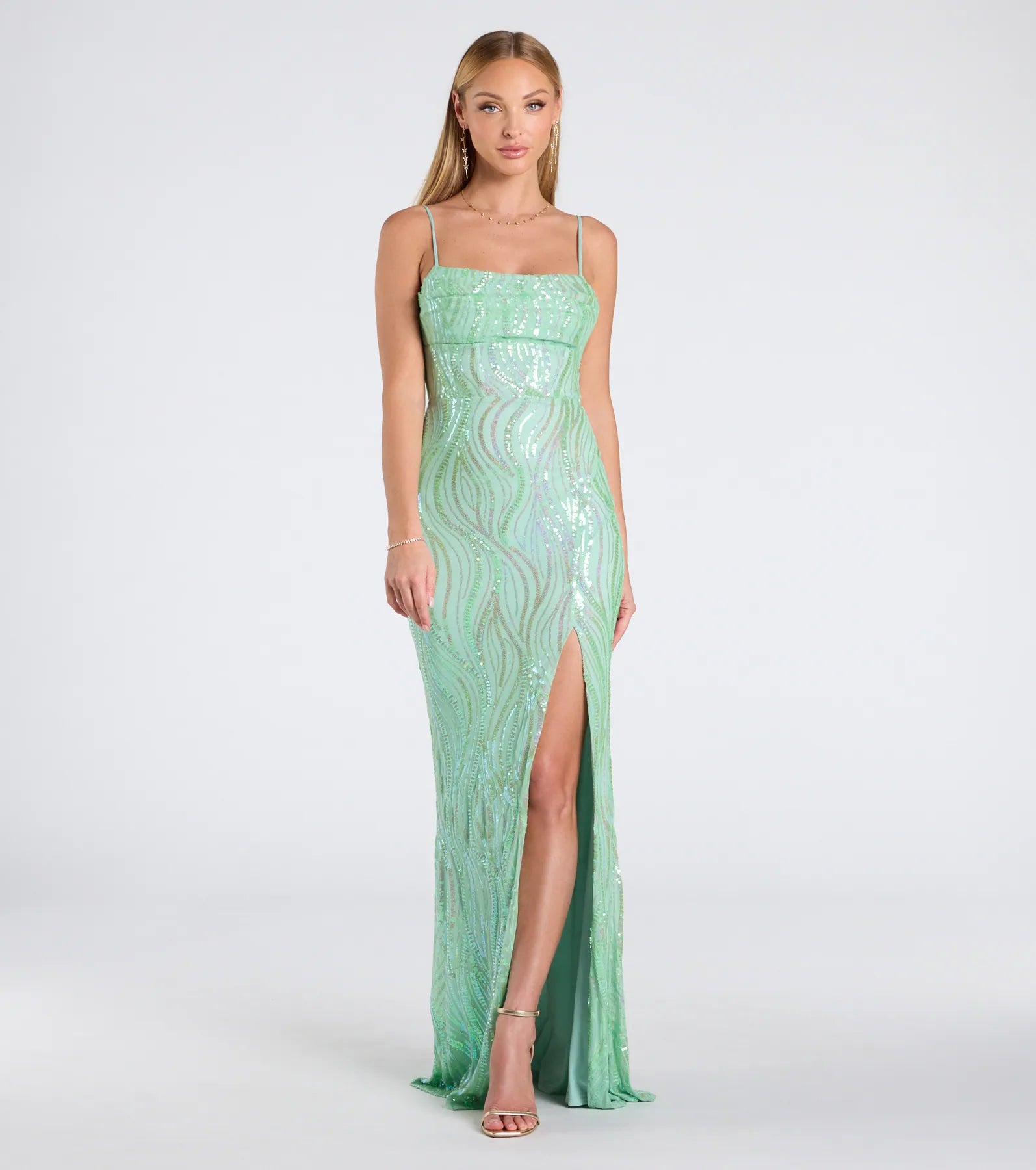 Ashleigh Lace-Up Corset Sequin Formal Dress - SAGE
