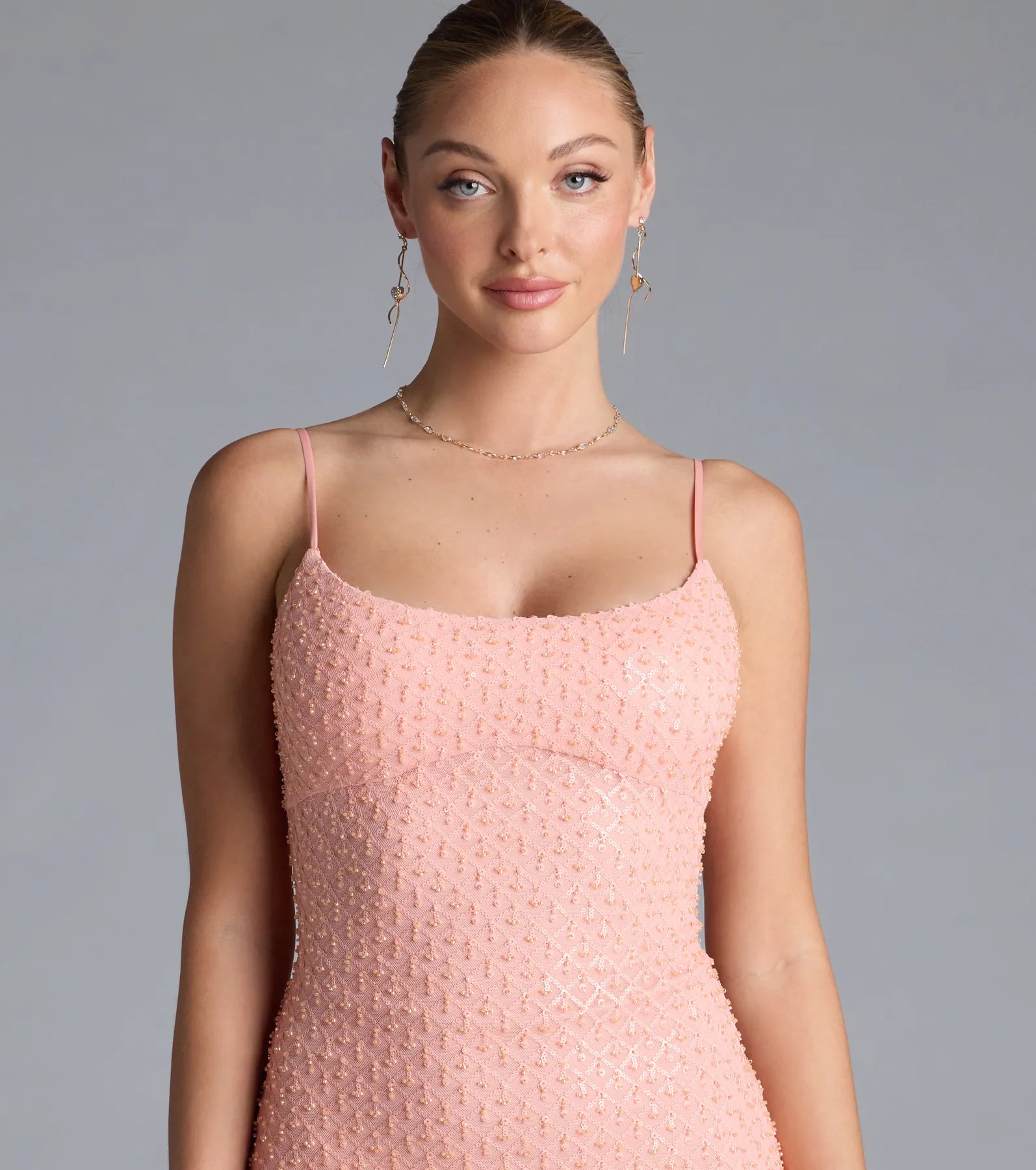 Amal Open Back Mermaid Bead Sequin Formal Dress - CORAL