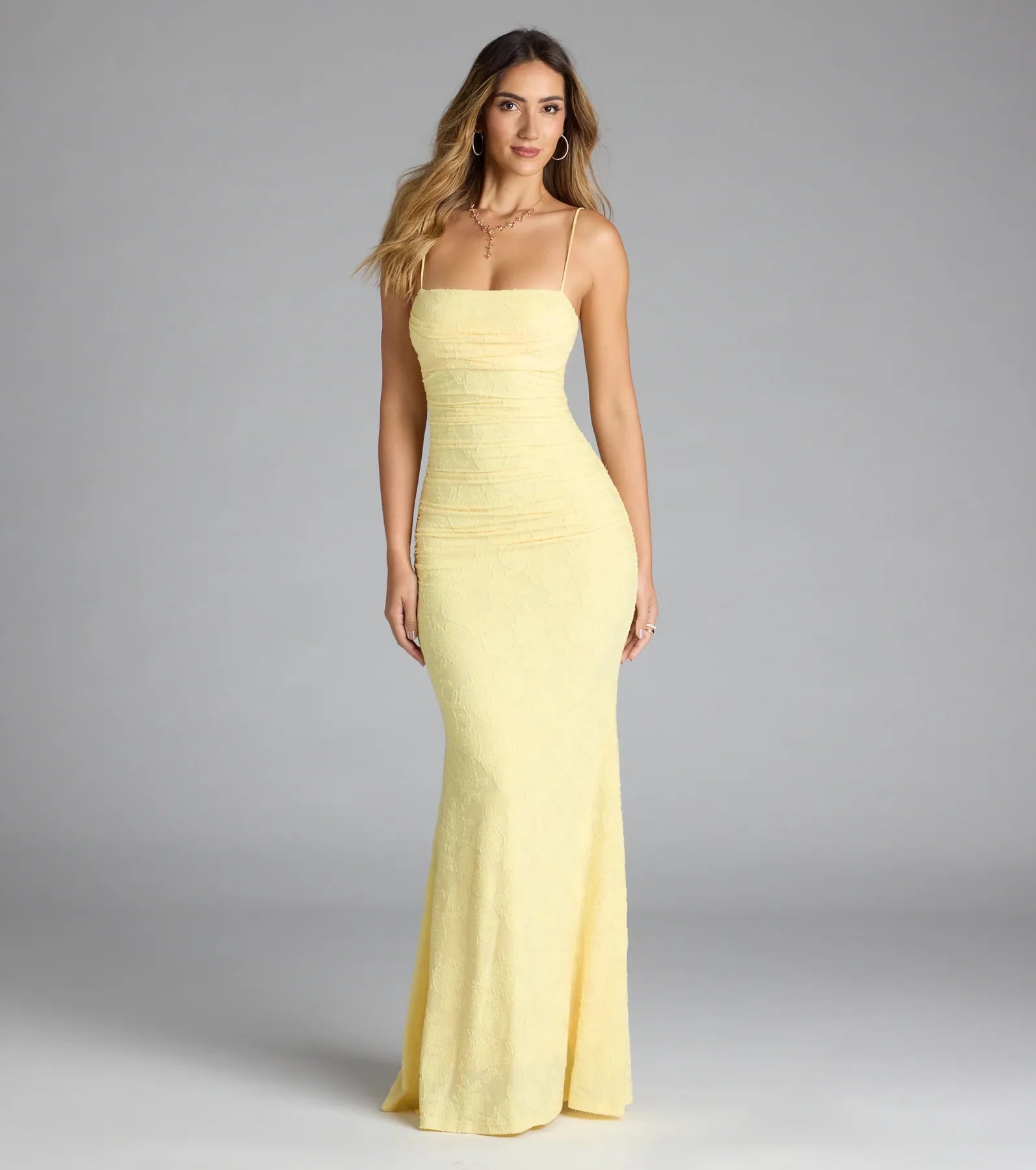 Alba Cowl Neck Mermaid Floral Formal Dress - YELLOW
