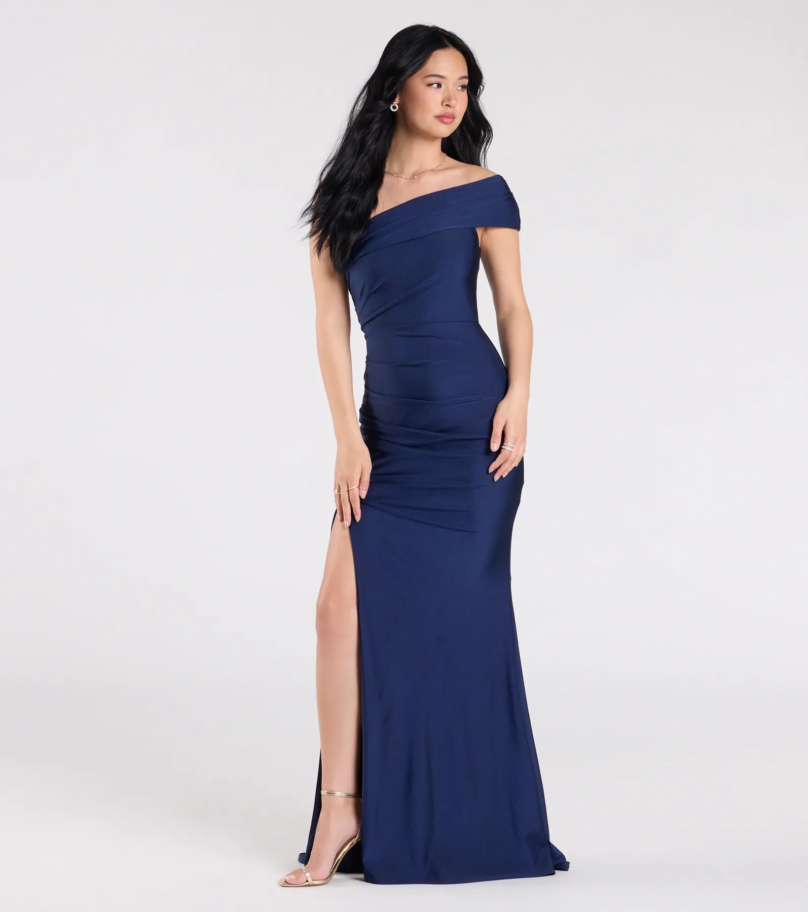 Mona Off-Shoulder Slit Mermaid Formal Dress - NAVY