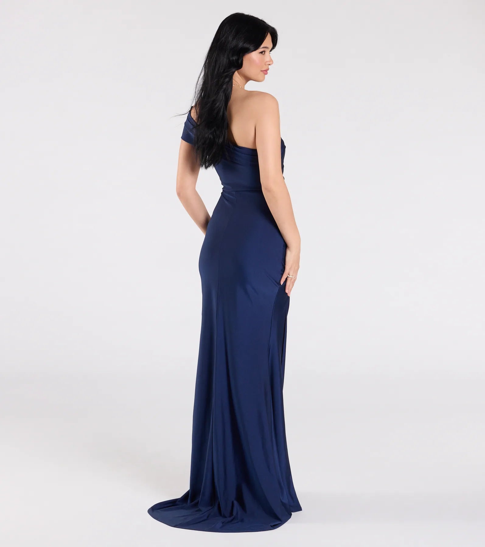 Mona Off-Shoulder Slit Mermaid Formal Dress - NAVY