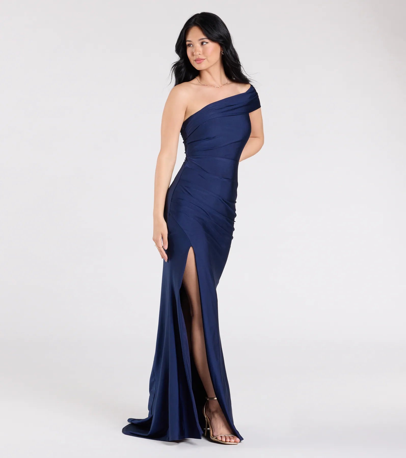 Mona Off-Shoulder Slit Mermaid Formal Dress - NAVY
