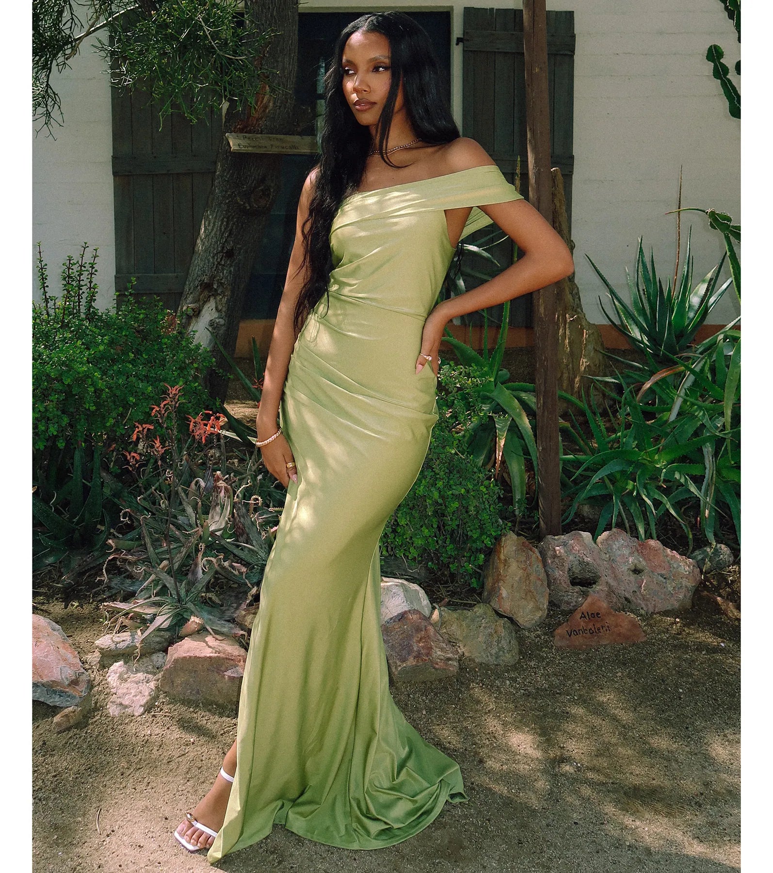 Mona Off-Shoulder Slit Mermaid Formal Dress - SAGE