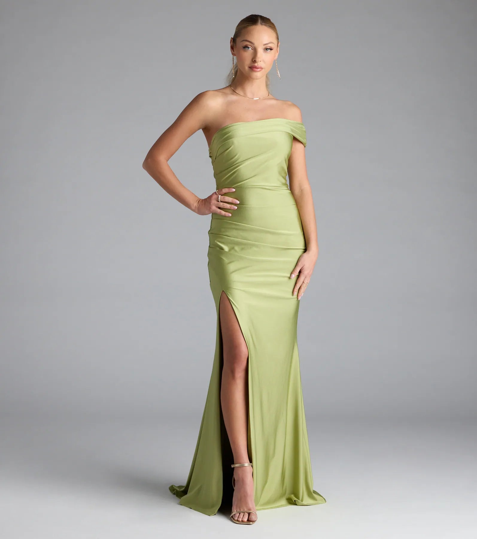 Mona Off-Shoulder Slit Mermaid Formal Dress - SAGE