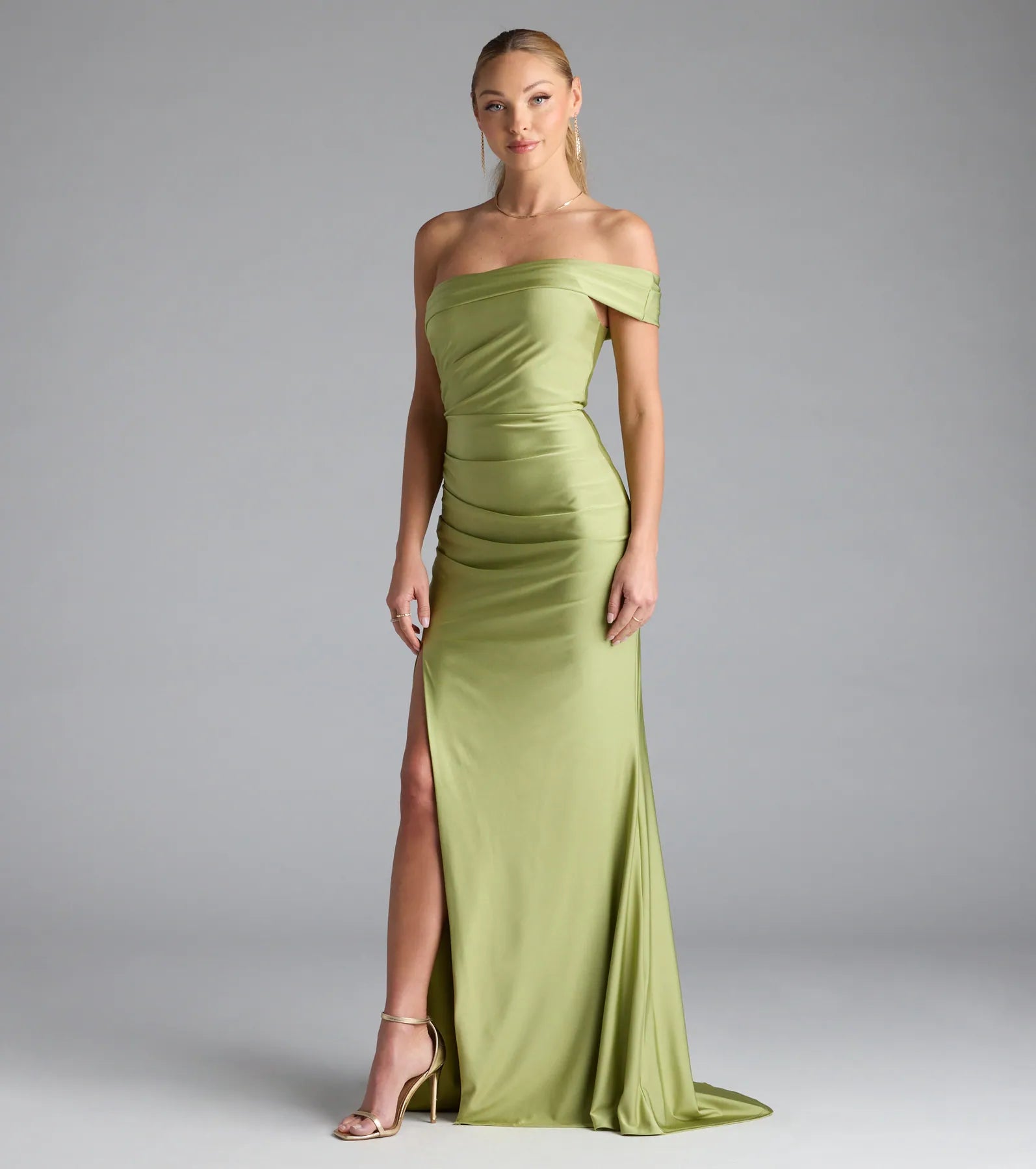 Mona Off-Shoulder Slit Mermaid Formal Dress - SAGE