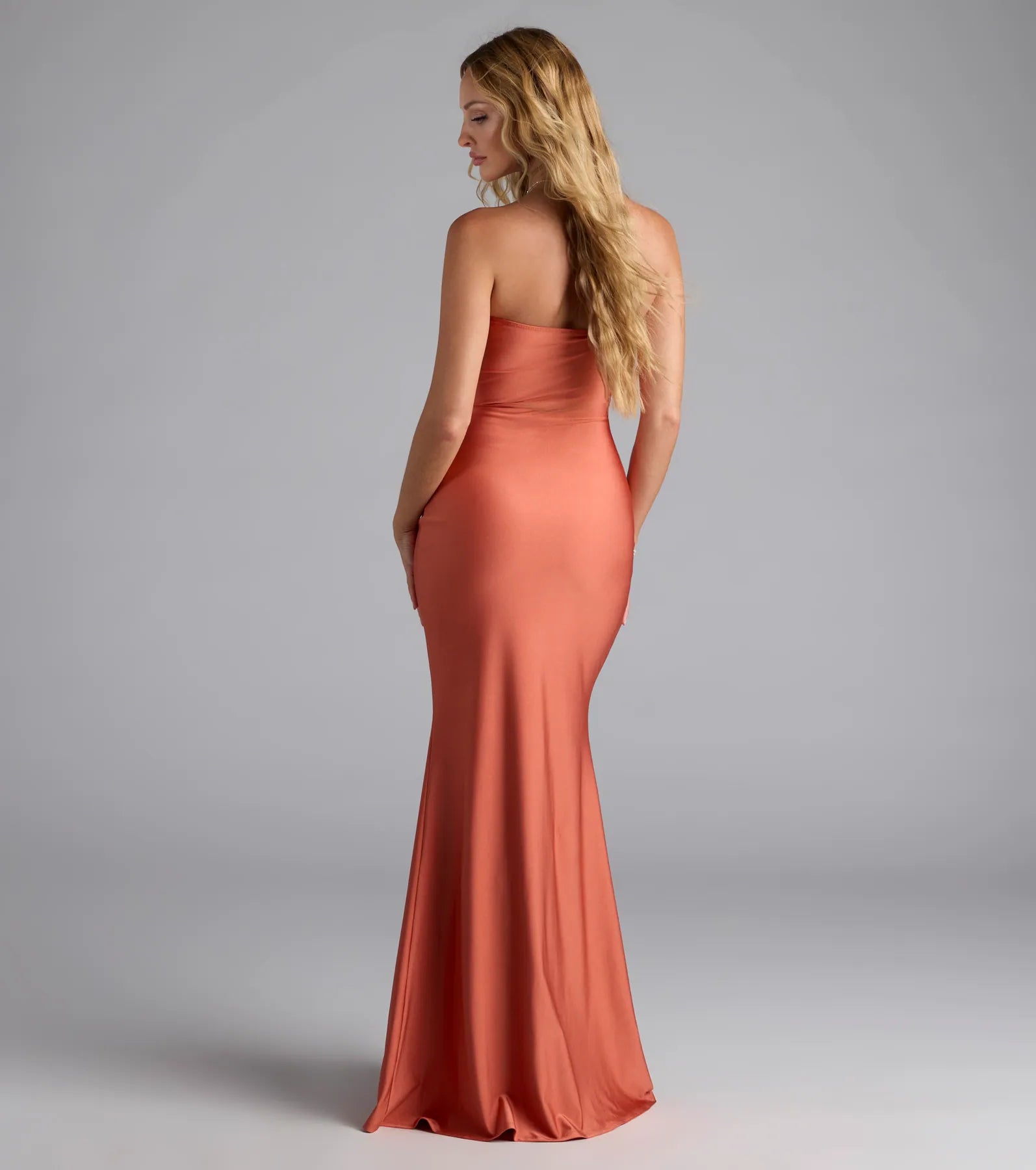 Cheryl Strapless Slit Mermaid Formal Dress - RUST