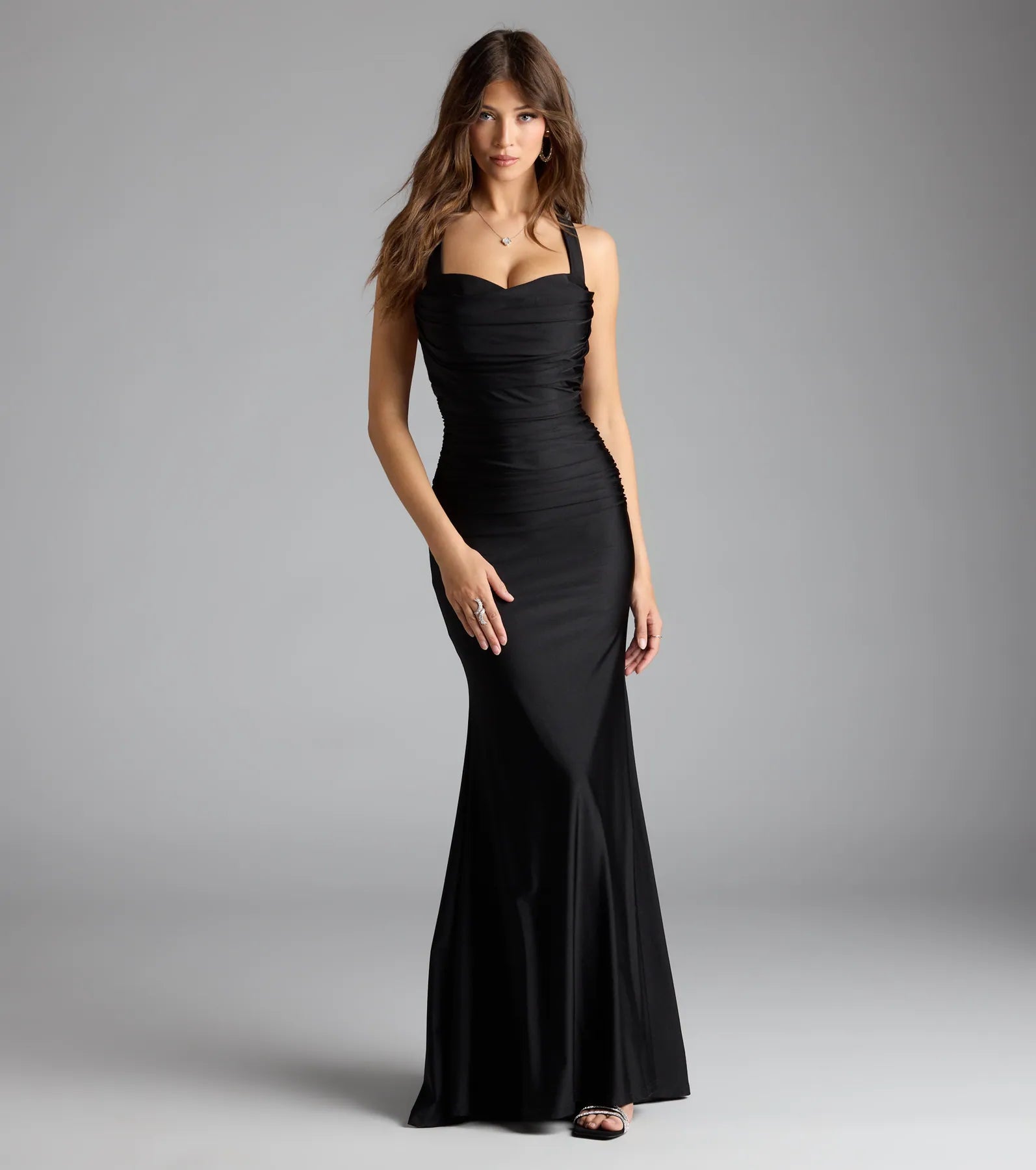 Nadia Lace-Up Mermaid Formal Dress - BLACK