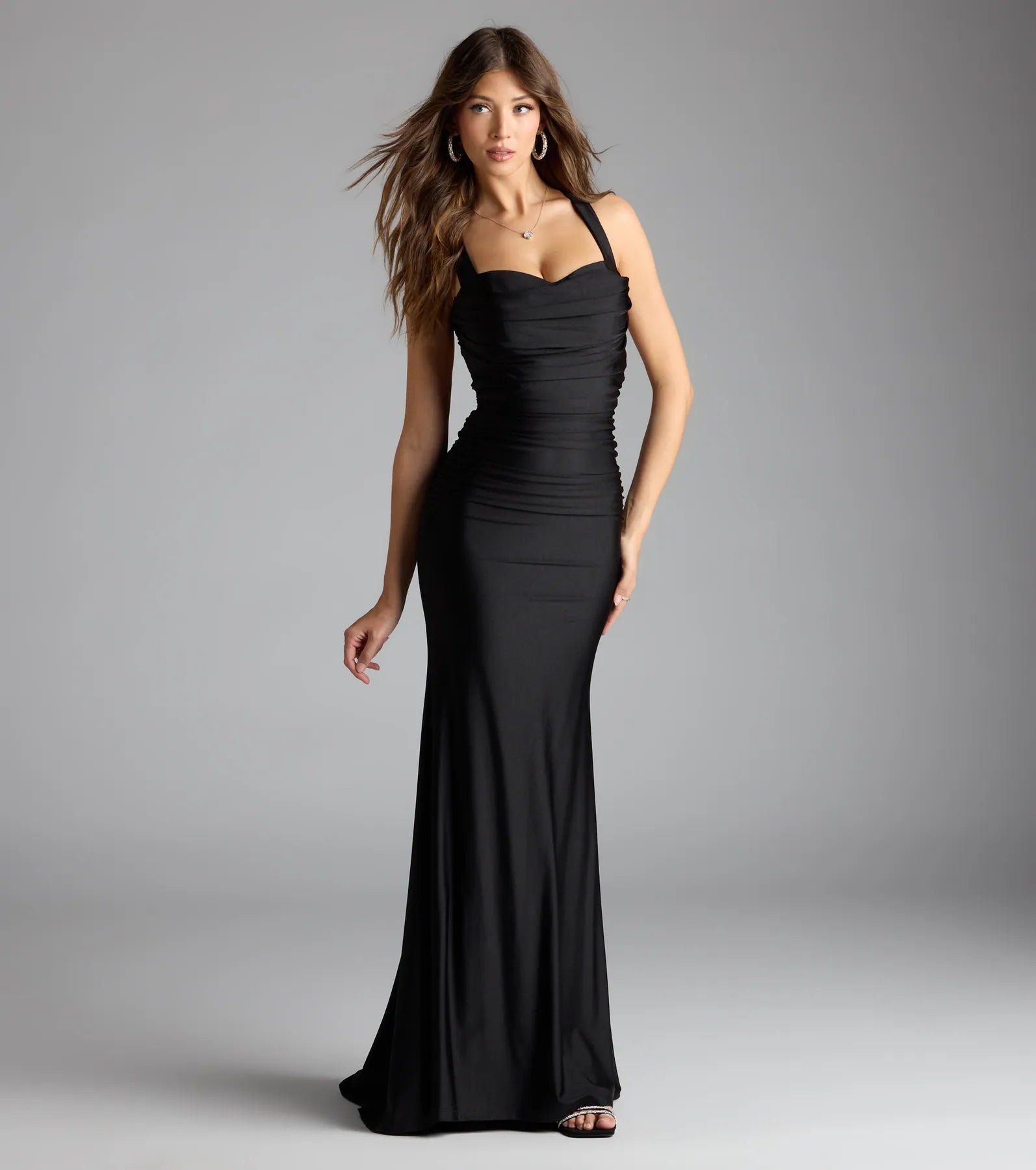 Nadia Lace-Up Mermaid Formal Dress - BLACK