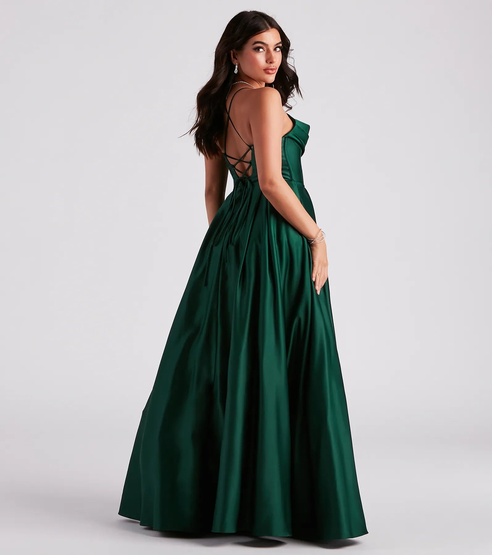 Kayla Satin Cowl A-Line Ball Gown - HUNTER