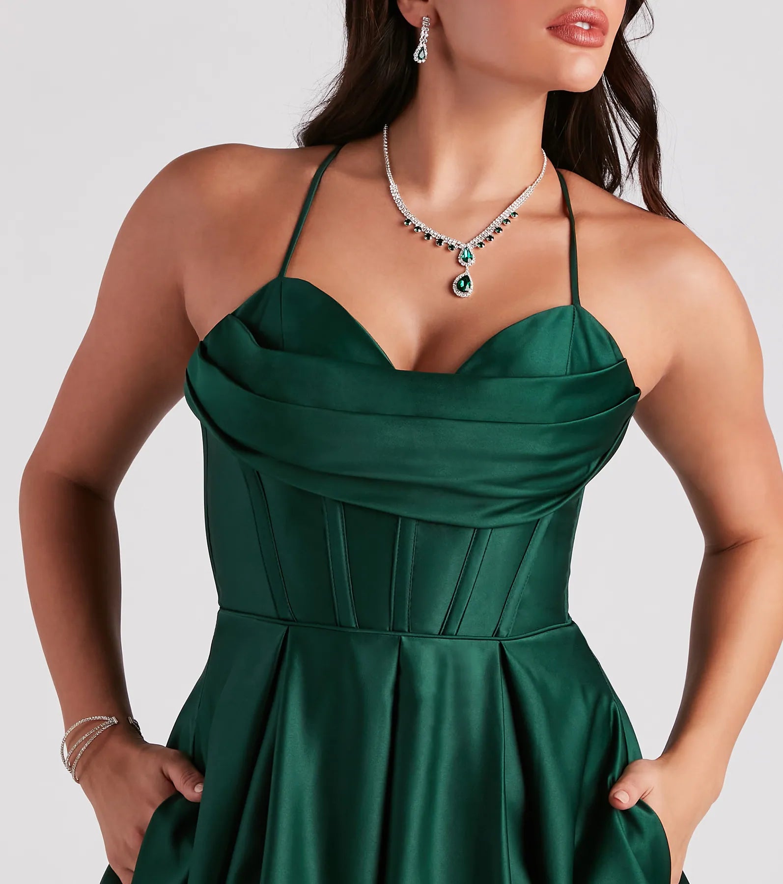 Kayla Satin Cowl A-Line Ball Gown - HUNTER