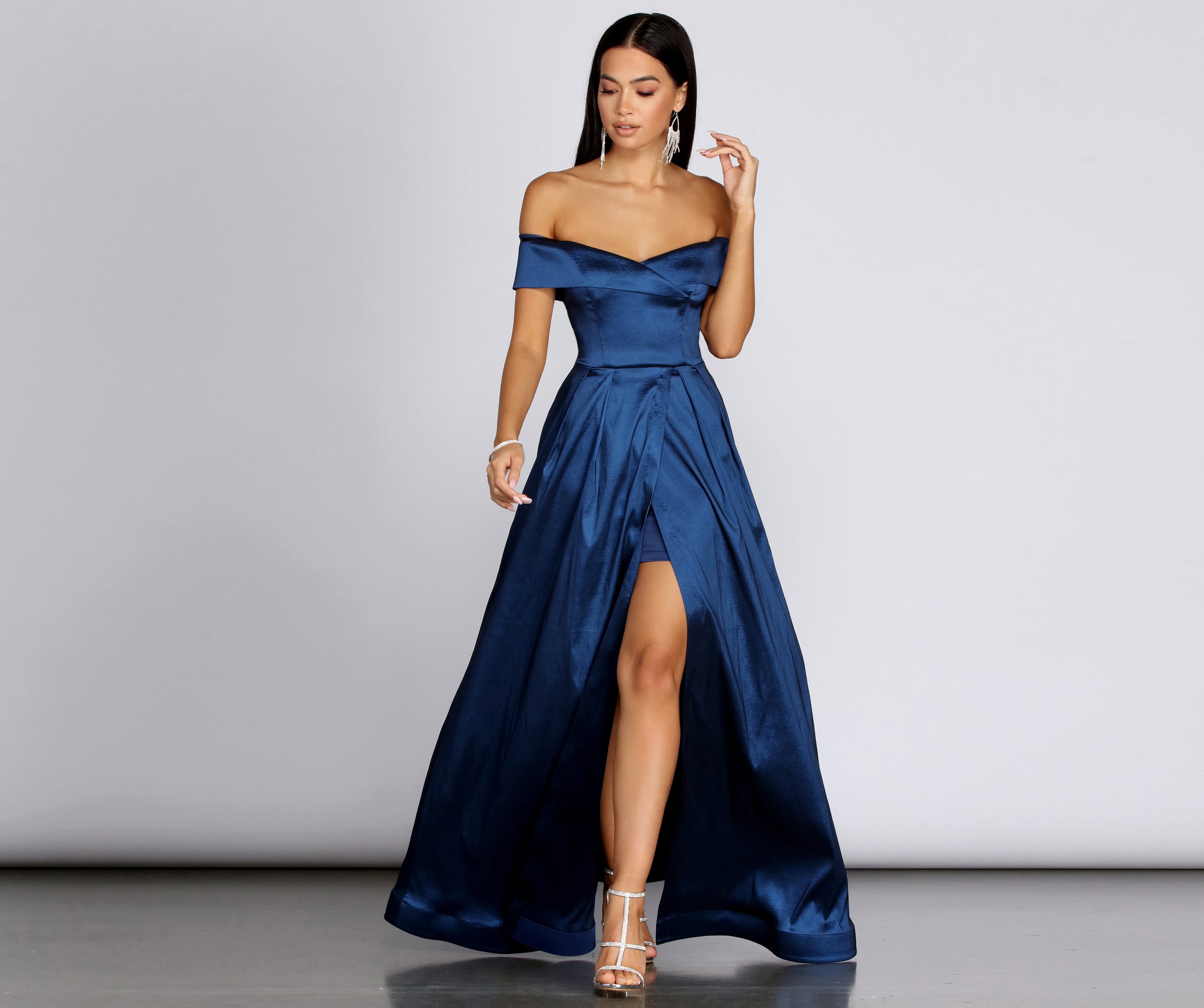 Megan Taffeta Off The Shoulder Ball Gown - NAVY