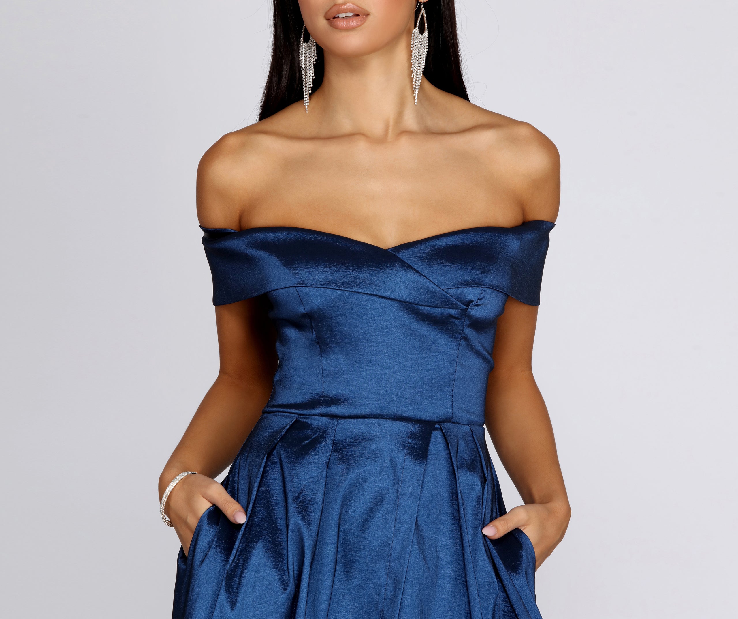 Megan Taffeta Off The Shoulder Ball Gown - NAVY