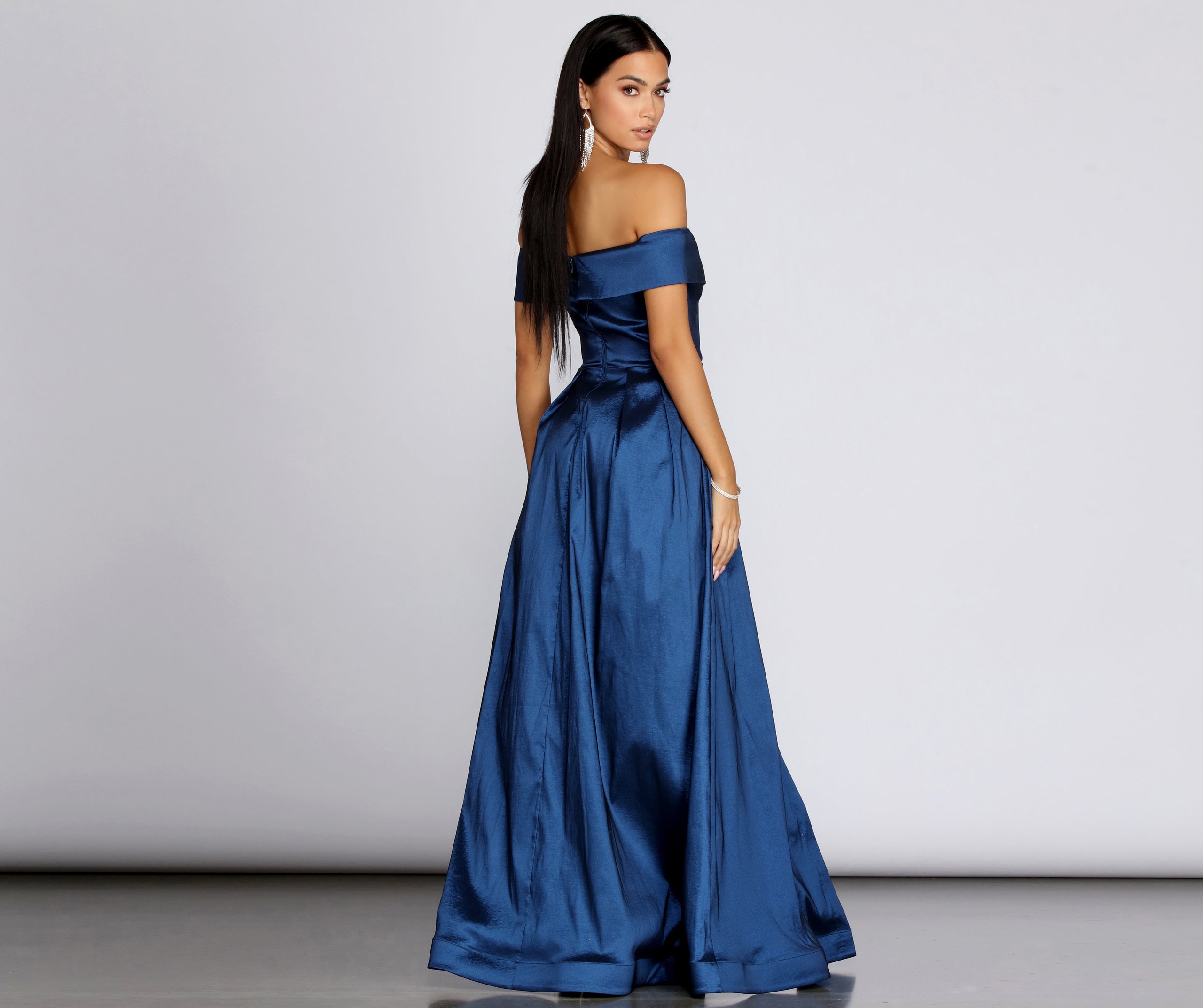Megan Taffeta Off The Shoulder Ball Gown - NAVY