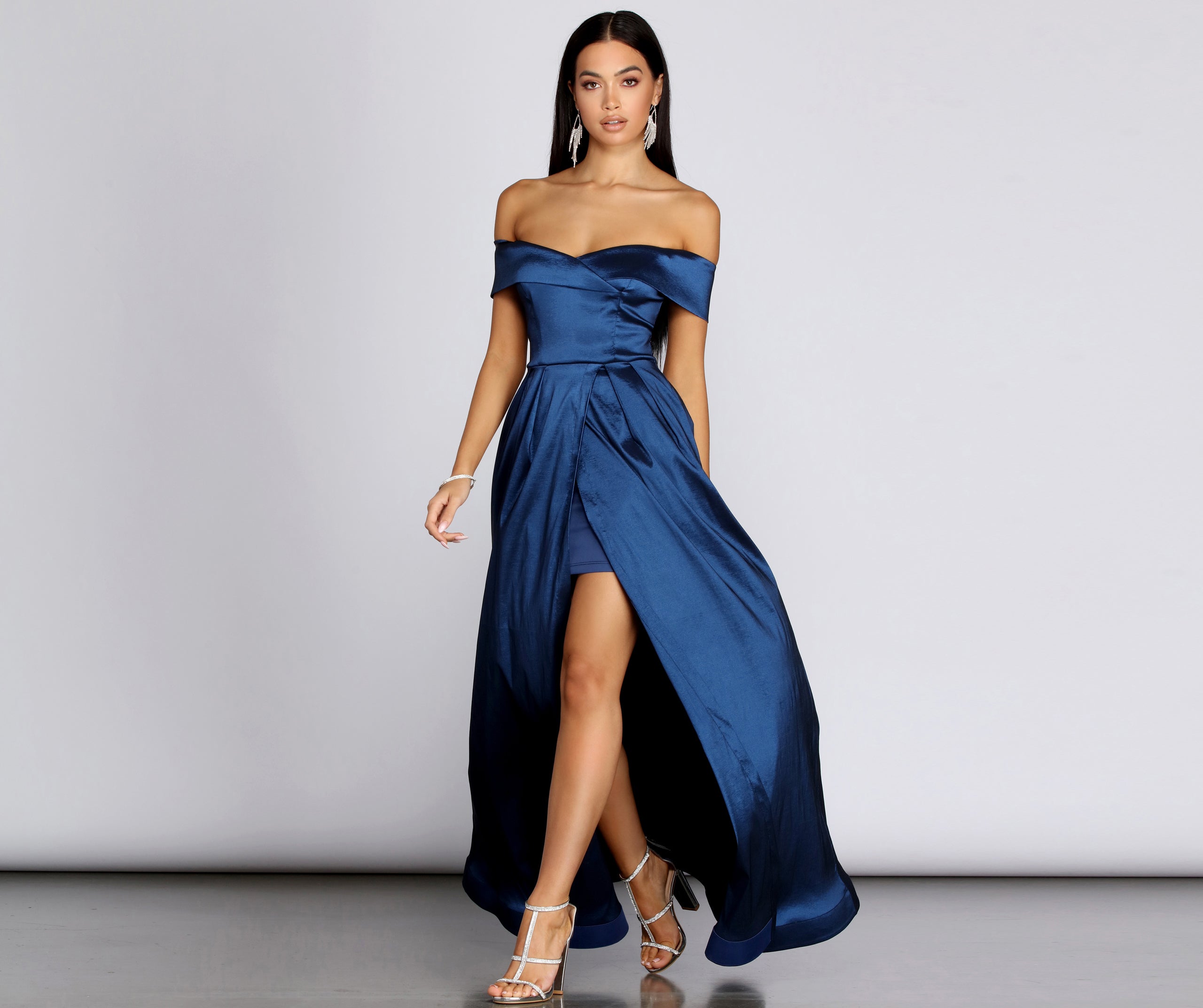 Megan Taffeta Off The Shoulder Ball Gown - NAVY