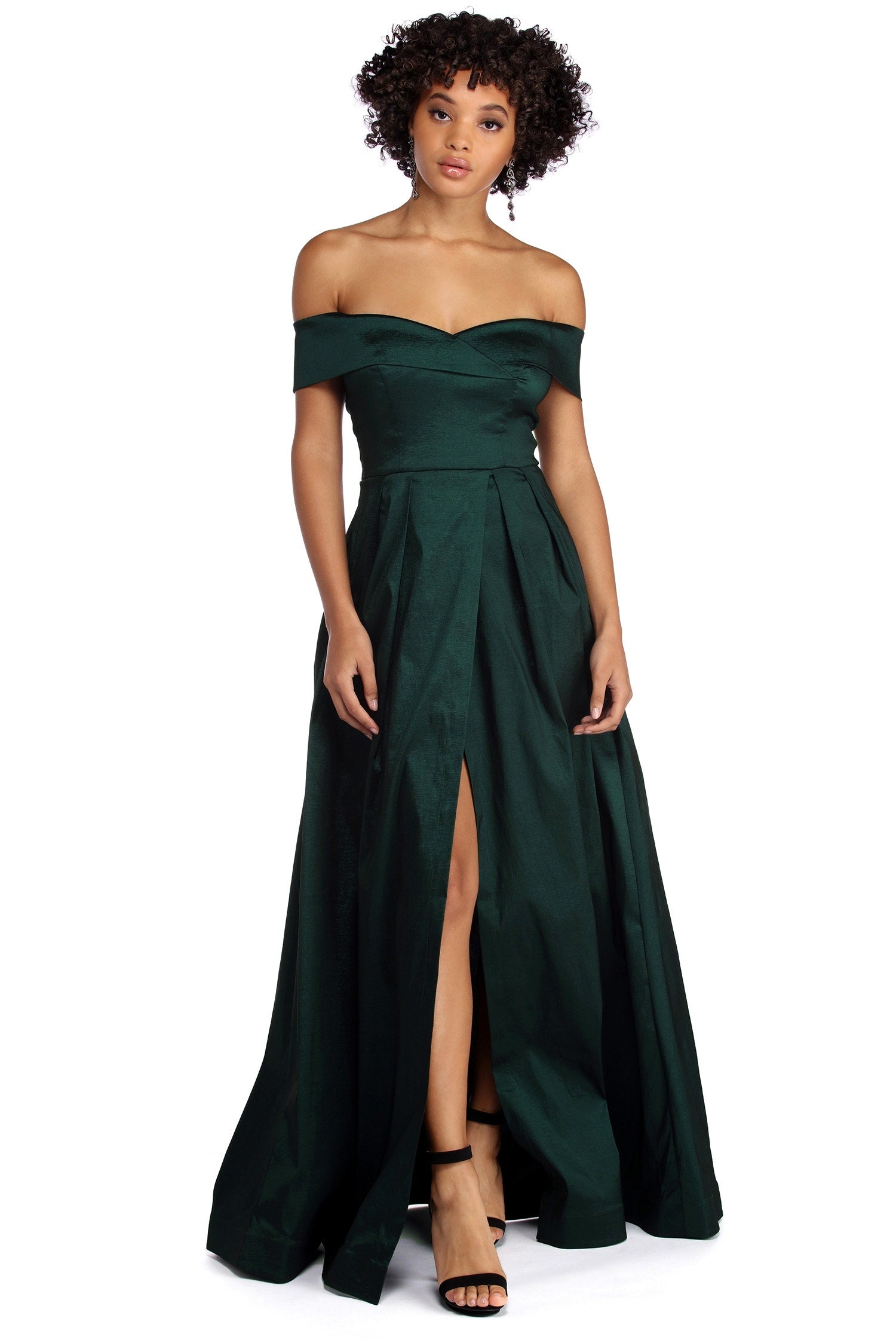 Megan Taffeta Off The Shoulder Ball Gown - HUNTER