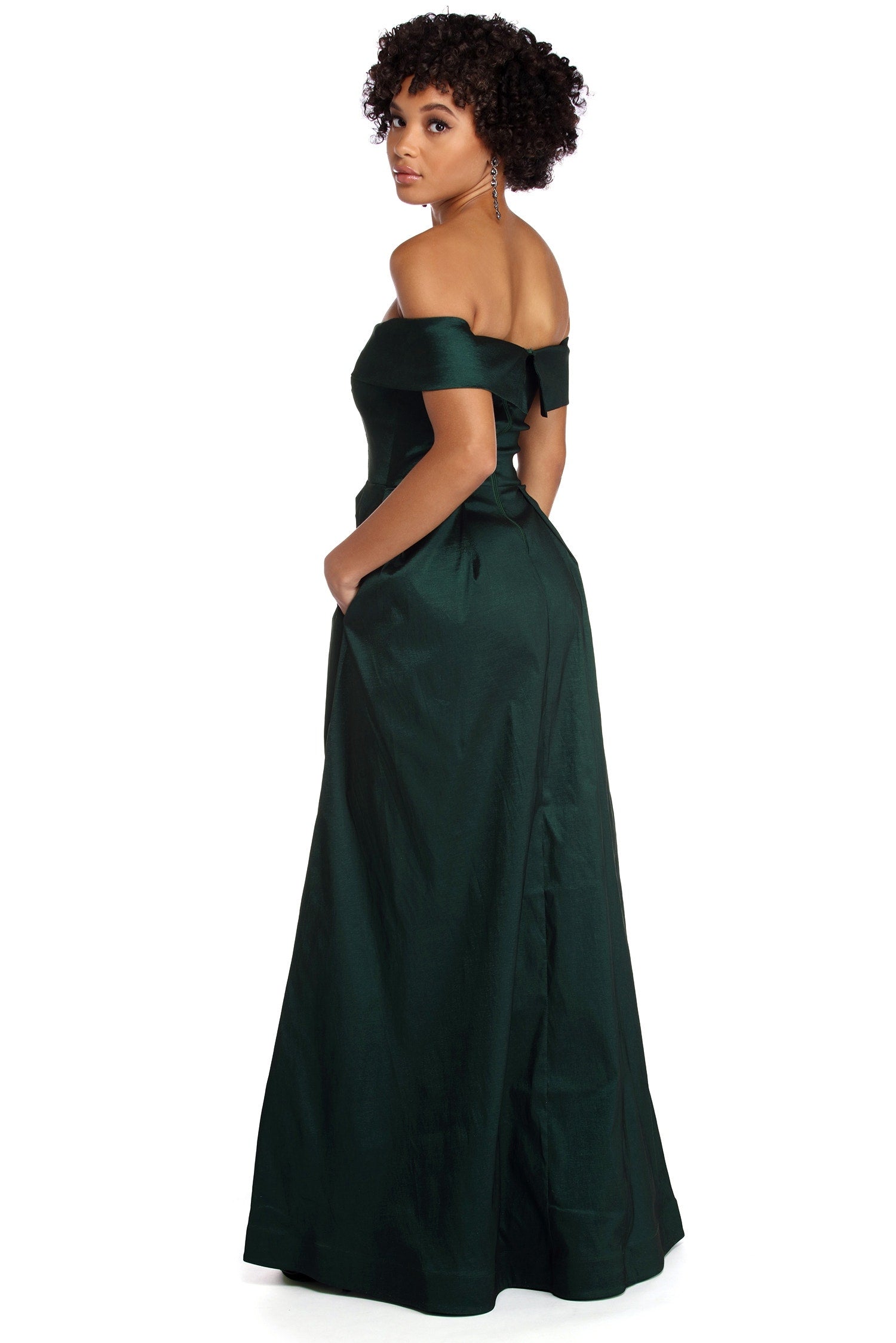Megan Taffeta Off The Shoulder Ball Gown - HUNTER