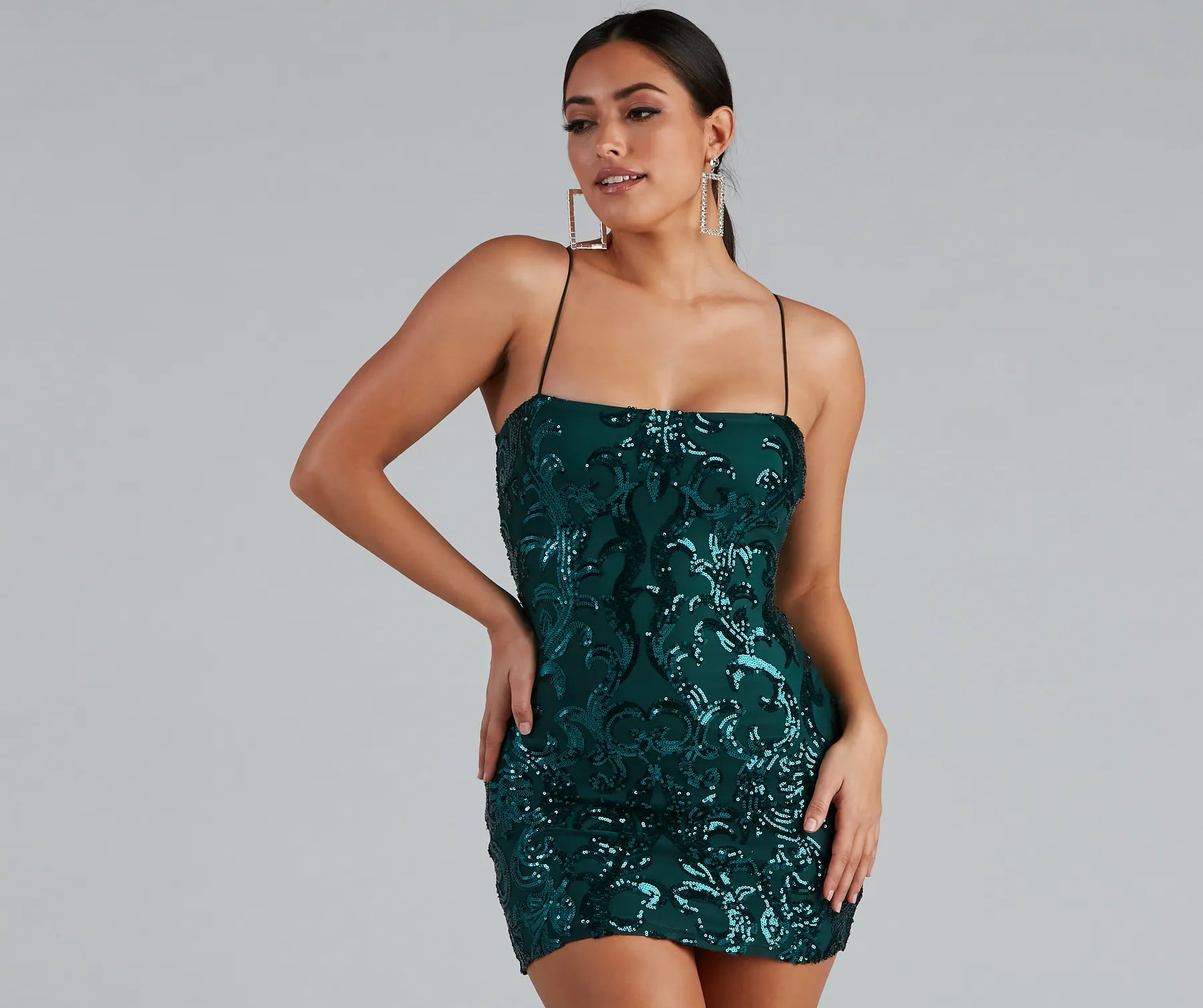 Live It Up Sequin Mini Dress - HUNTER