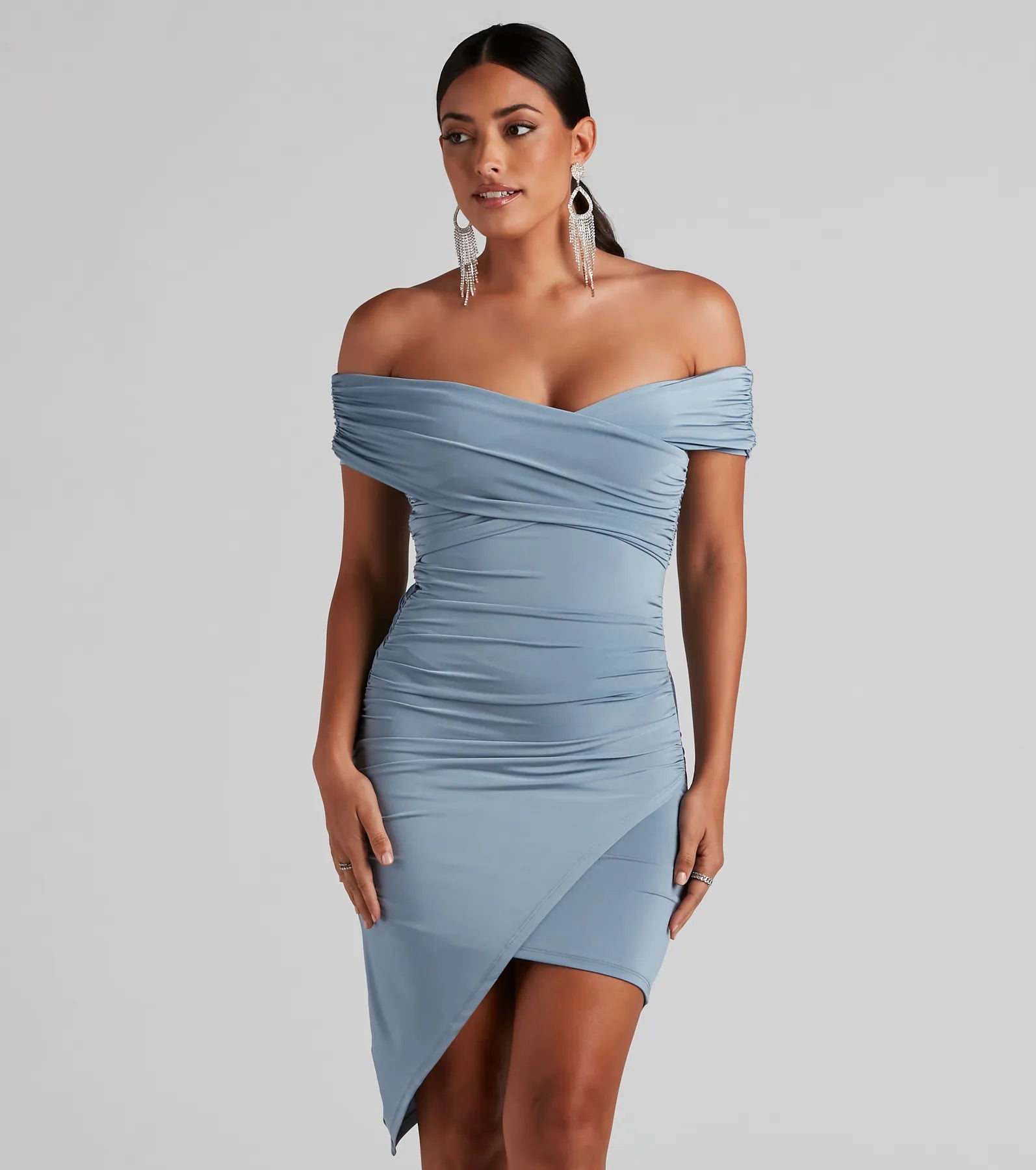 Smooth And Chic Wrap Mini Dress - LIGHT BLUE