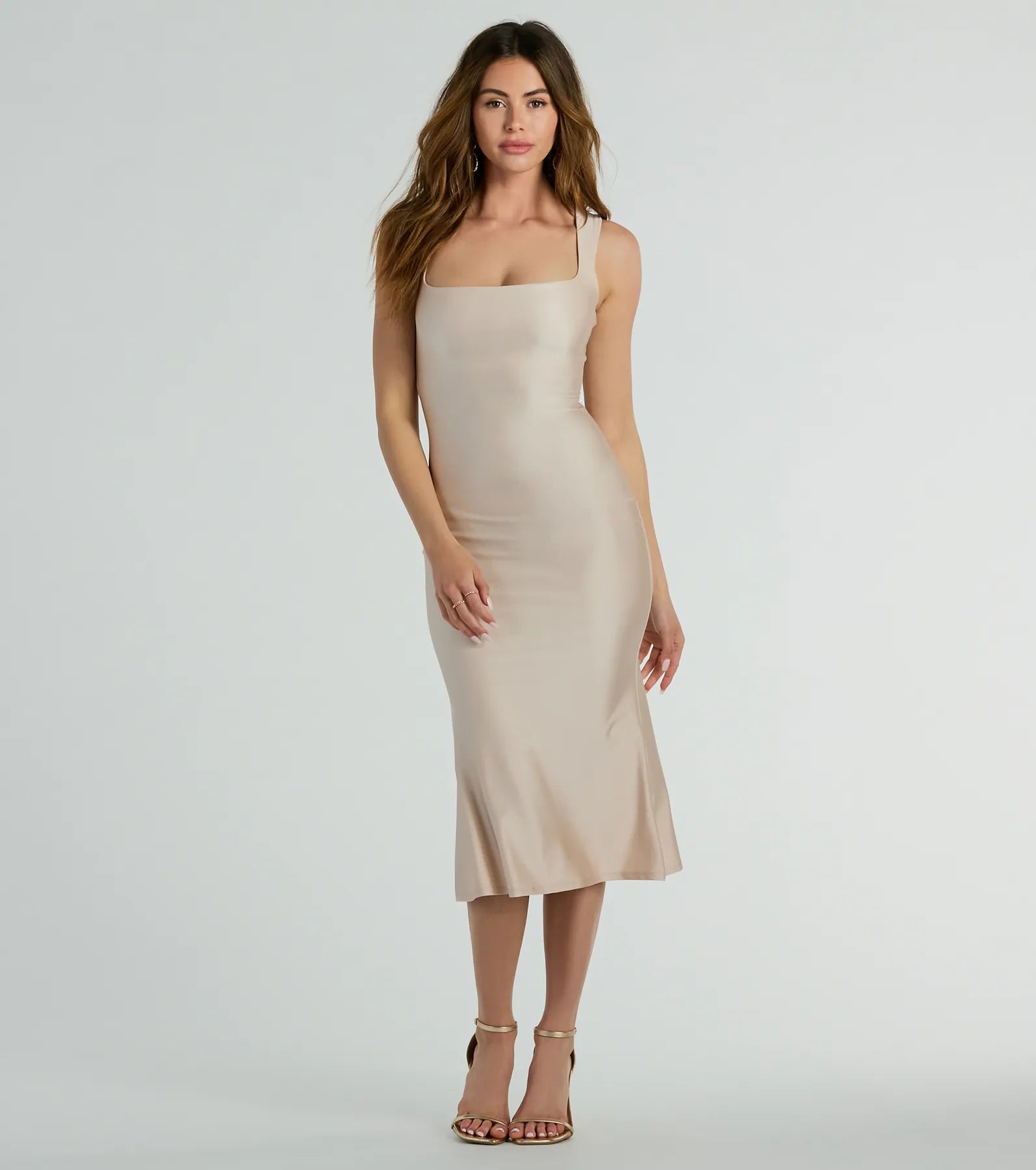 Iconic Presence Sleeveless Midi Dress - NATURAL