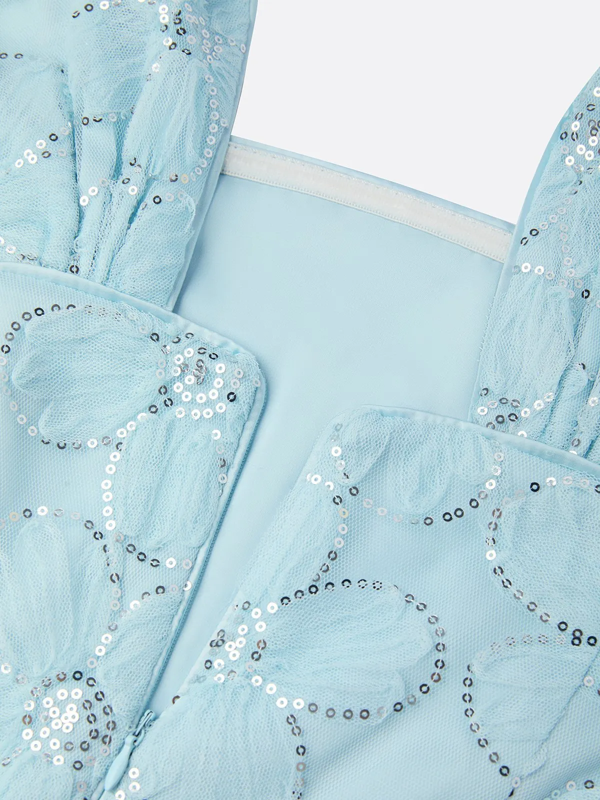 Light Blue Jacquard Sequin Glitter Classic Off The Shoulder Short Sleeve Mermaid Floor-length Gown Dress