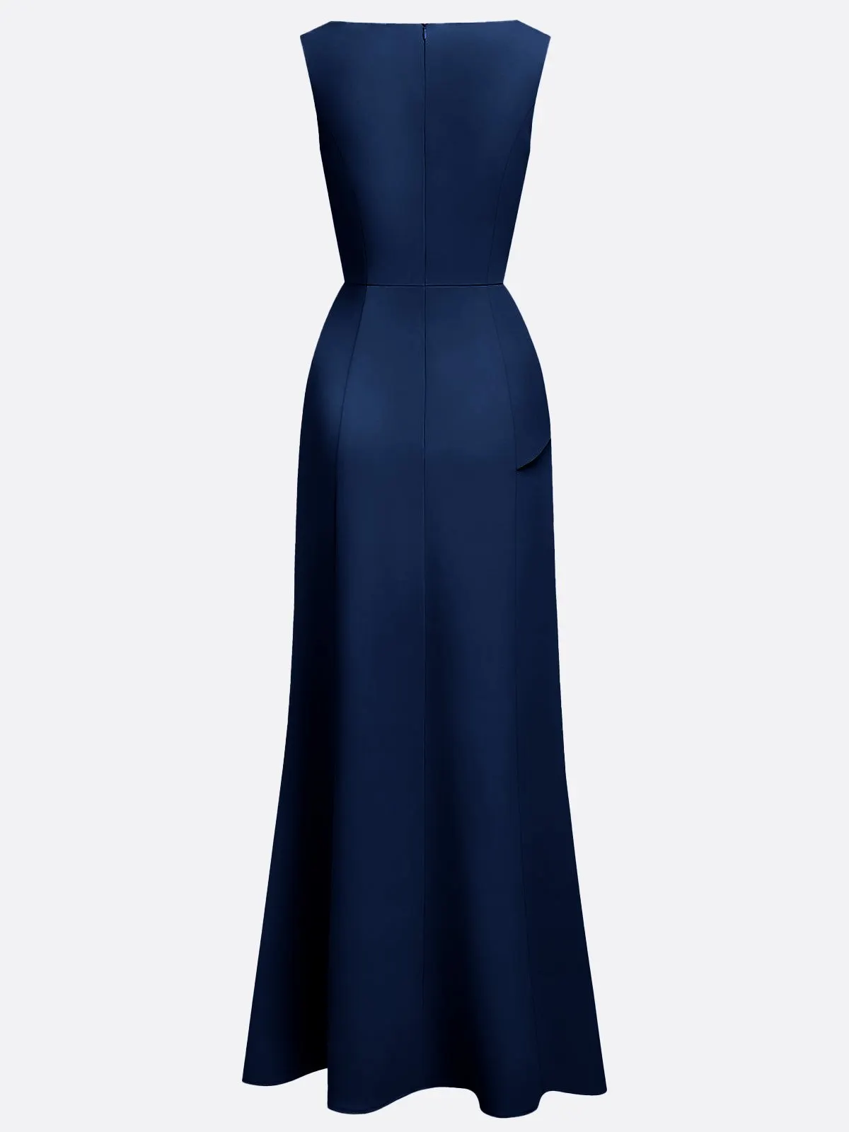 Navy Blue 3D Floral Classic Boat Neck Sleeveless Sheath Gown Dress