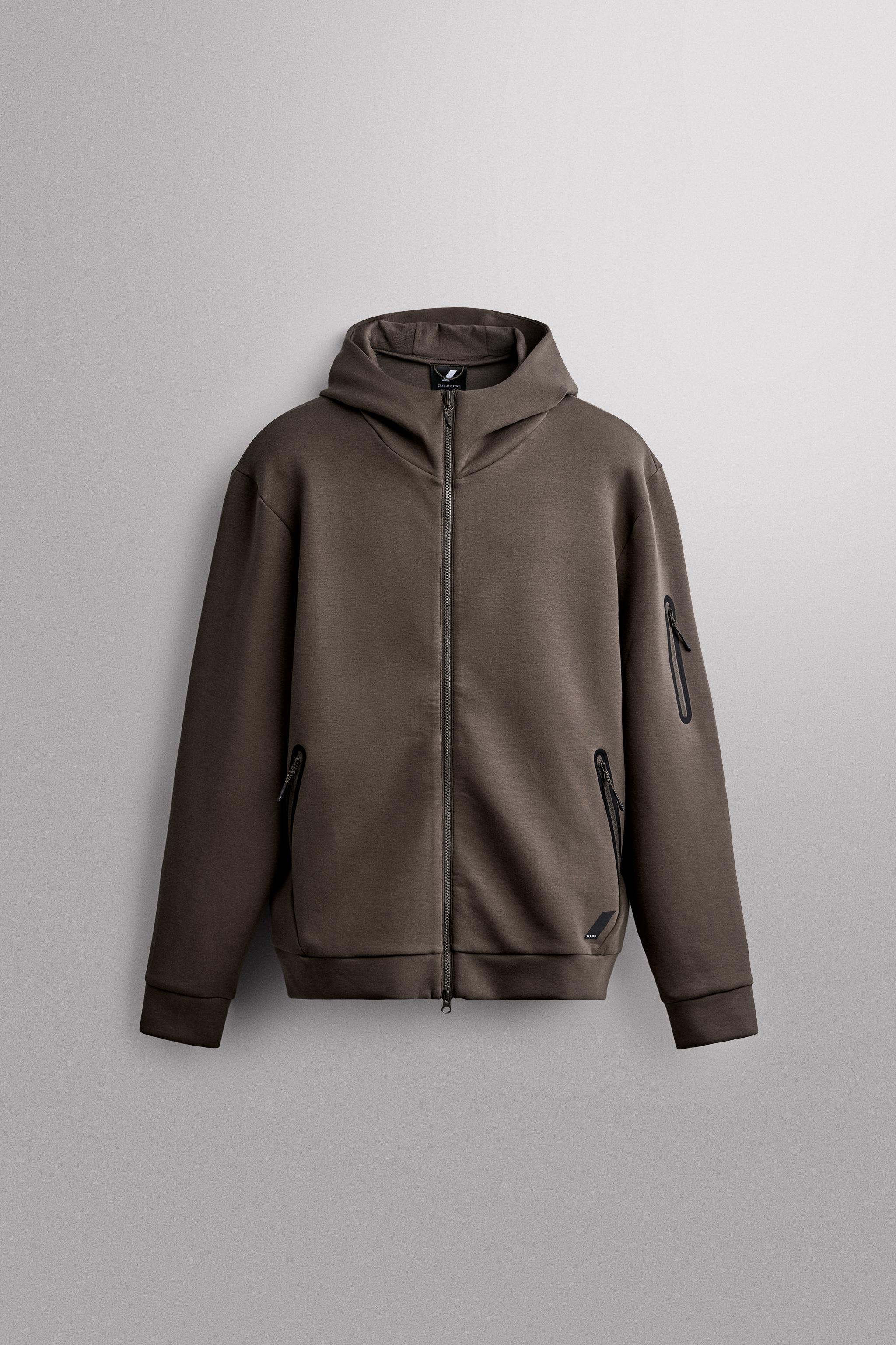 TECHNICAL ZIP-UP HOODIE - Dark brown