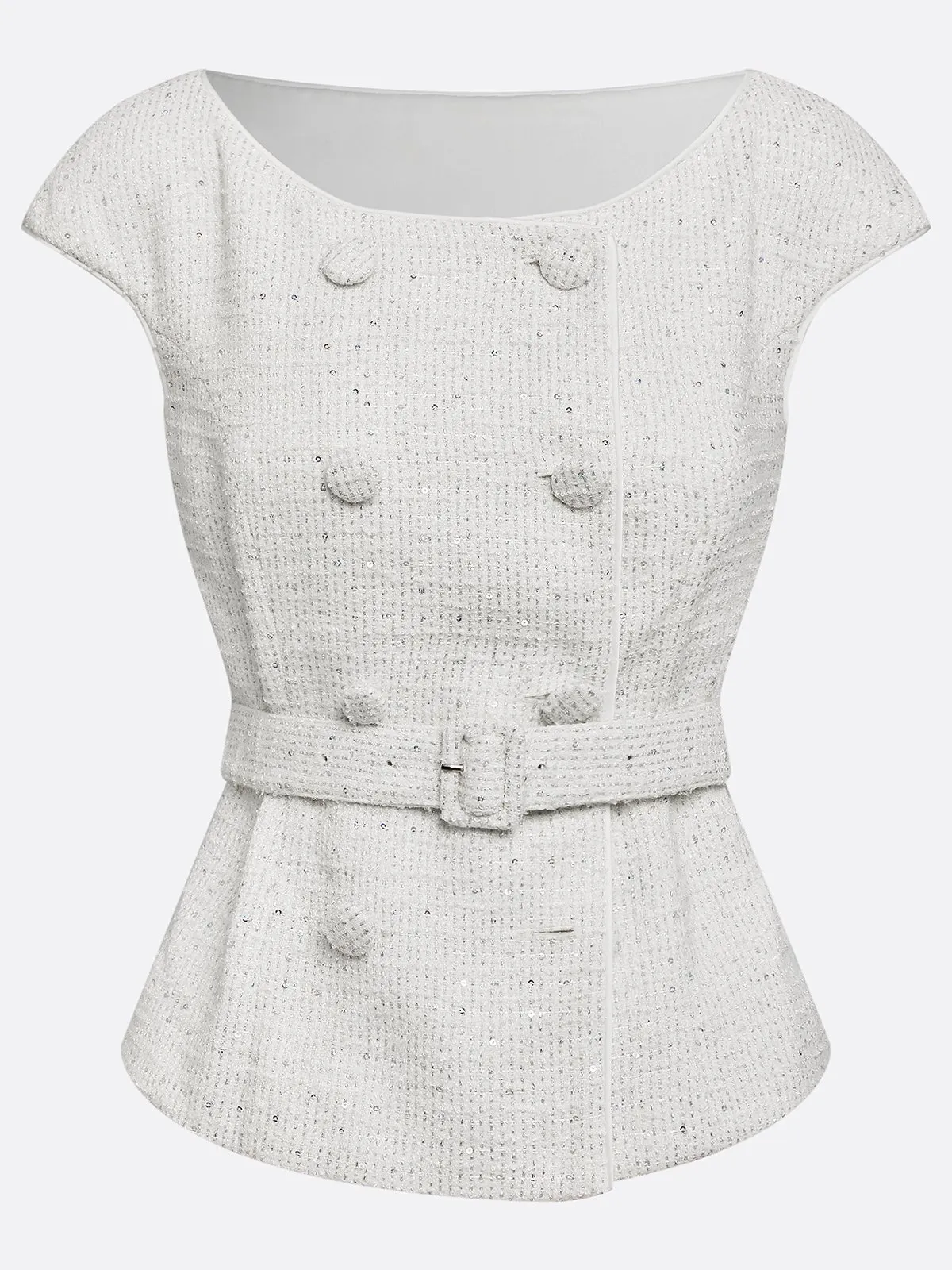 Women Black-white Glitter Tweed Crew Neck Long Sleeve Elegant Coat With Skirt Two-Piece Set
